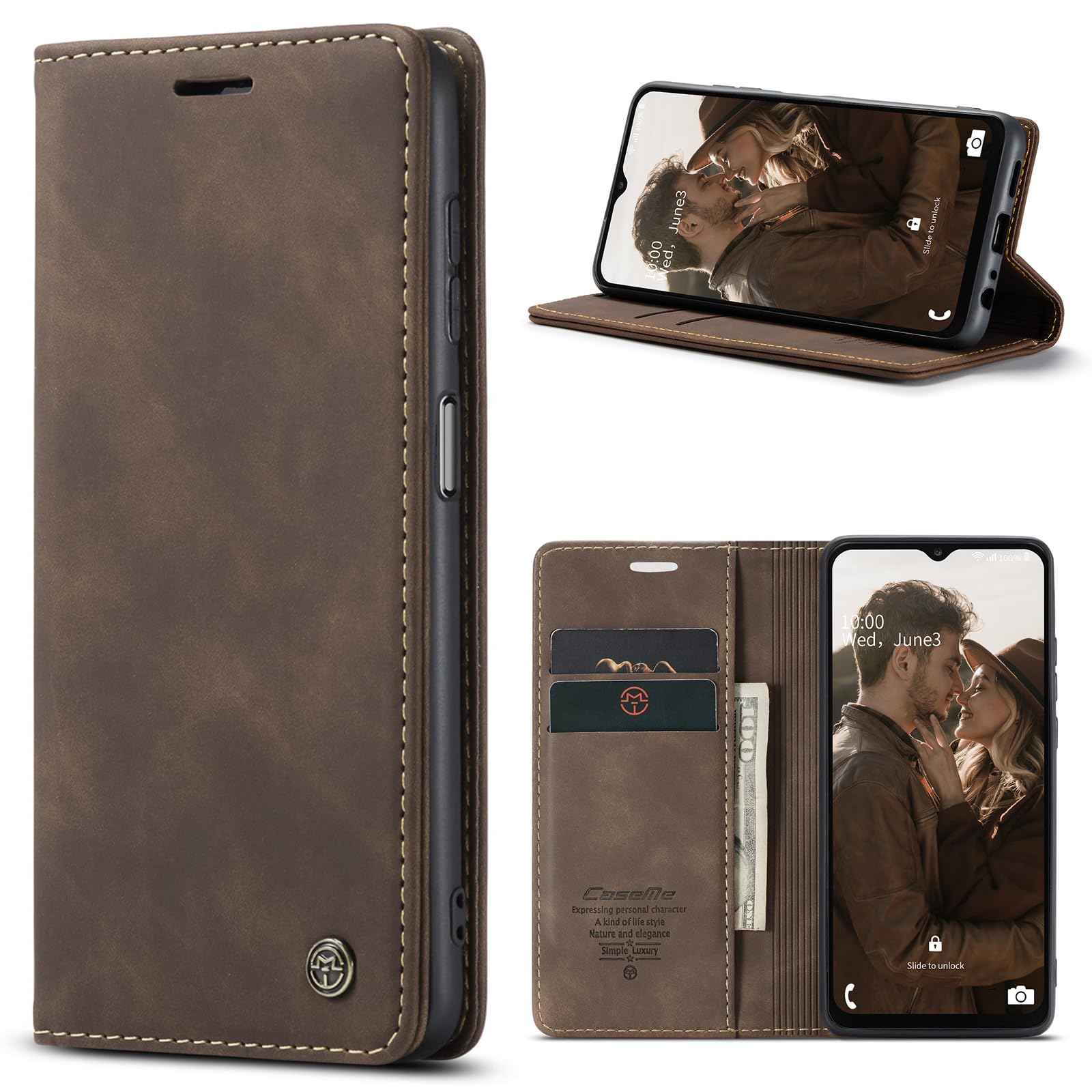 Azororo Cover per Samsung Galaxy A23 5G/4G, Premium PU Pelle Custodia, Magnetica Carta Fessura Portafoglio Case, Flip Cavalletto Custodia per Samsung Galaxy A23- Caffè