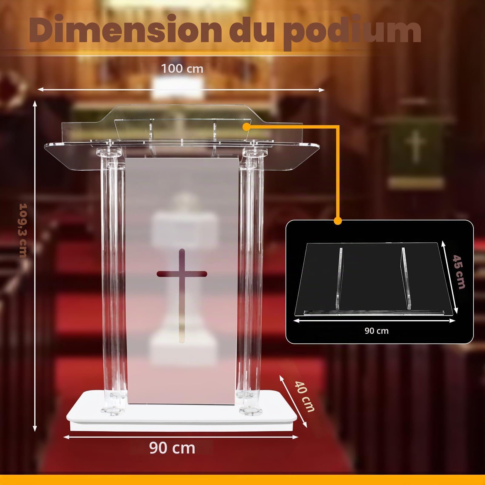 Afitdon Kirchen Kanzel Pupitre en Acrylique Transparent avec Roues et 15 Couleurs de lumière LED réglables, Grand Support Acrylique pour église, Concert, conférence, Mariage, Salle de Classe