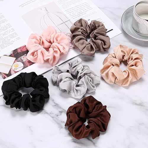 Miniatura 7 de Lolalet Coleteros para Mujeres, Lazos de Cabello de Satén Más Suaves que la Seda para Dormir, Soporte Grande de Cola de Caballo Scrunchie con Bandas