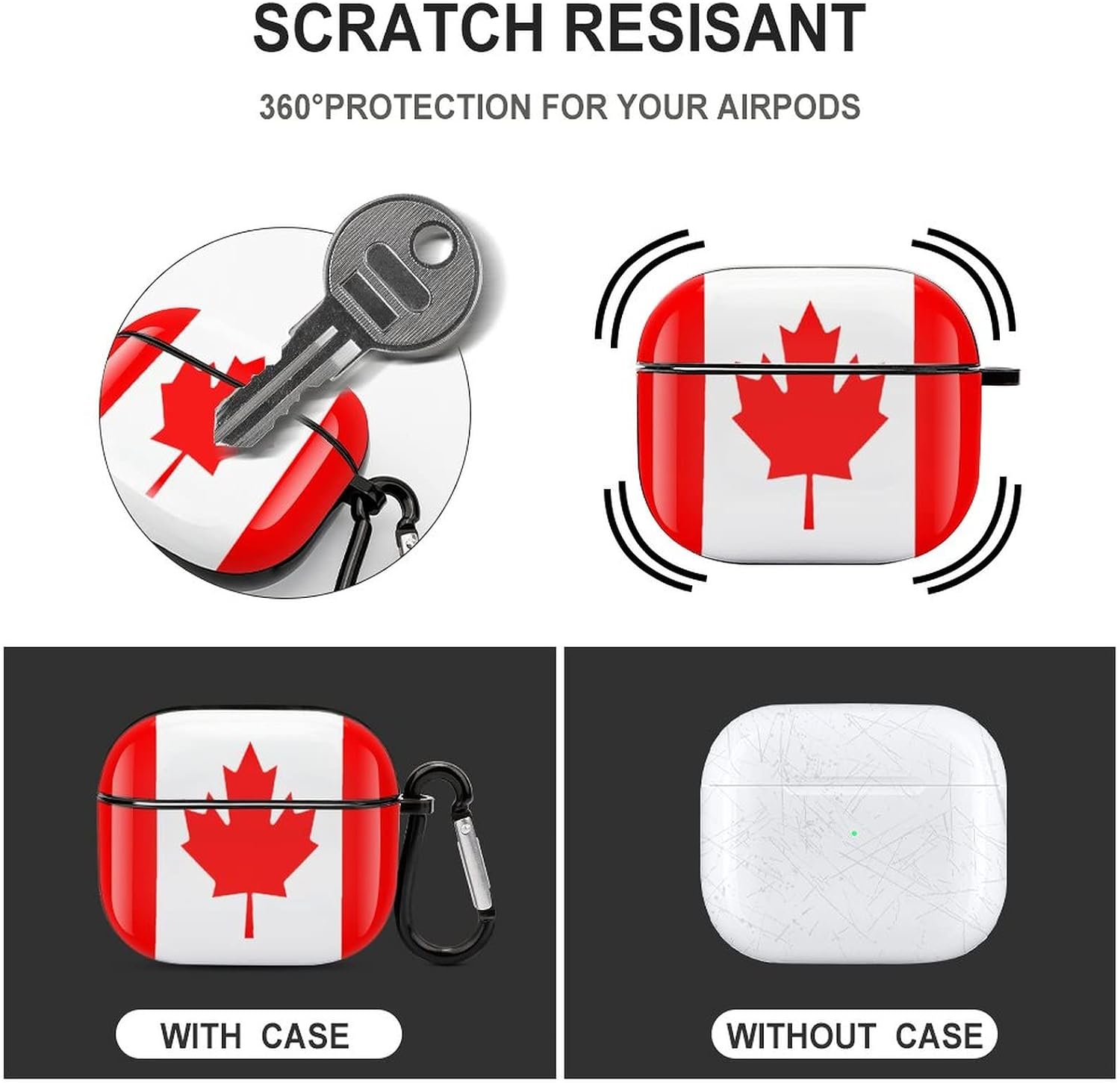 Canadian Flag Fashion Full-Body Protective Bluetooth Earbuds Case Cover for AirPods 3，Full Printed Earphone Case Cover with Keychain