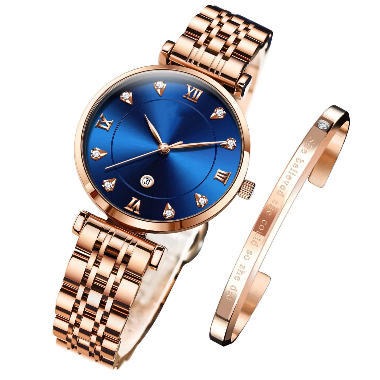Watches for Women Rose Gold Fashion Elegant Dress Diamond Analog Quartz Ladies Watches Stainless Steel Date Waterproof Women's Watches