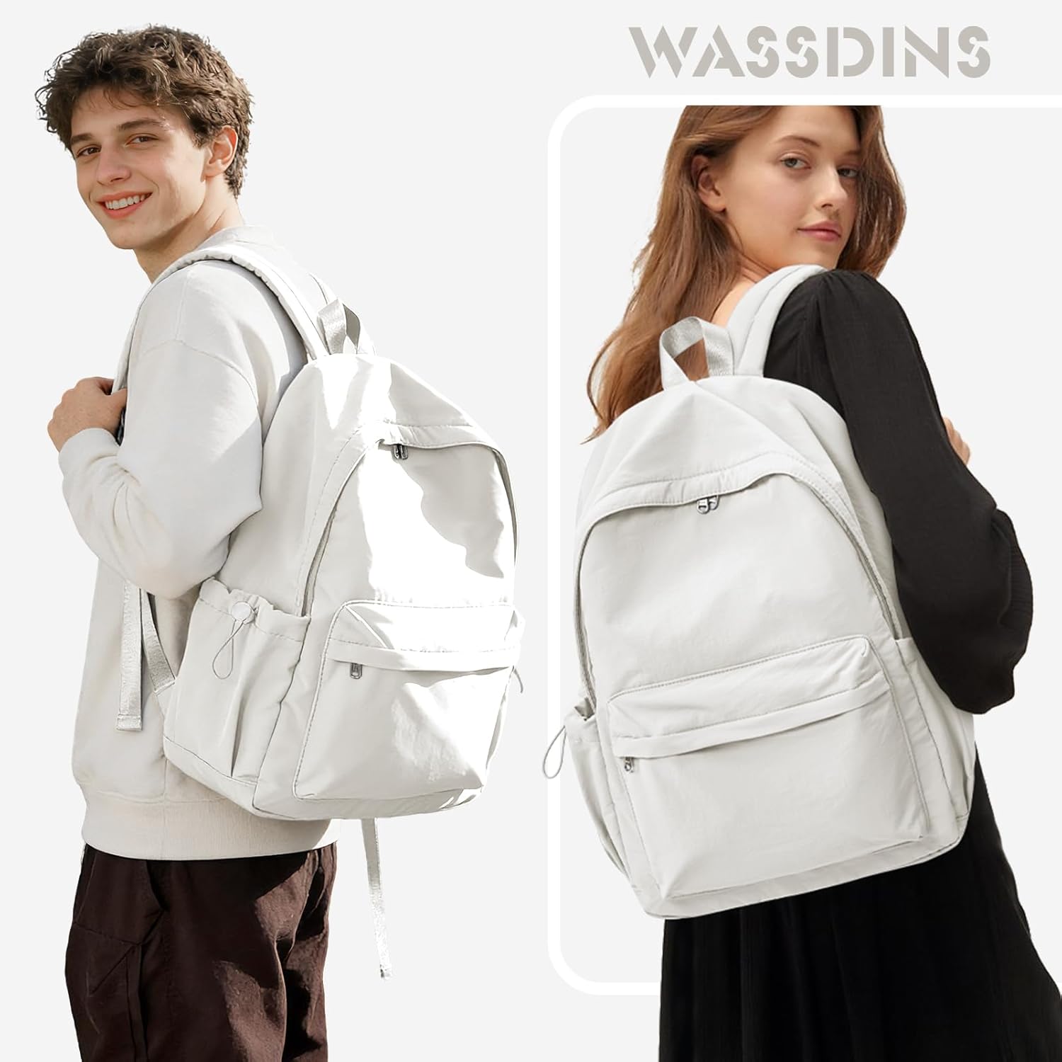 Beige Backpack for School Women Girls, Waterproof Bookbag Cute High School Backpack for Men Teen Boys, Lightweight Travel College Backpack Mochilas Escolares para