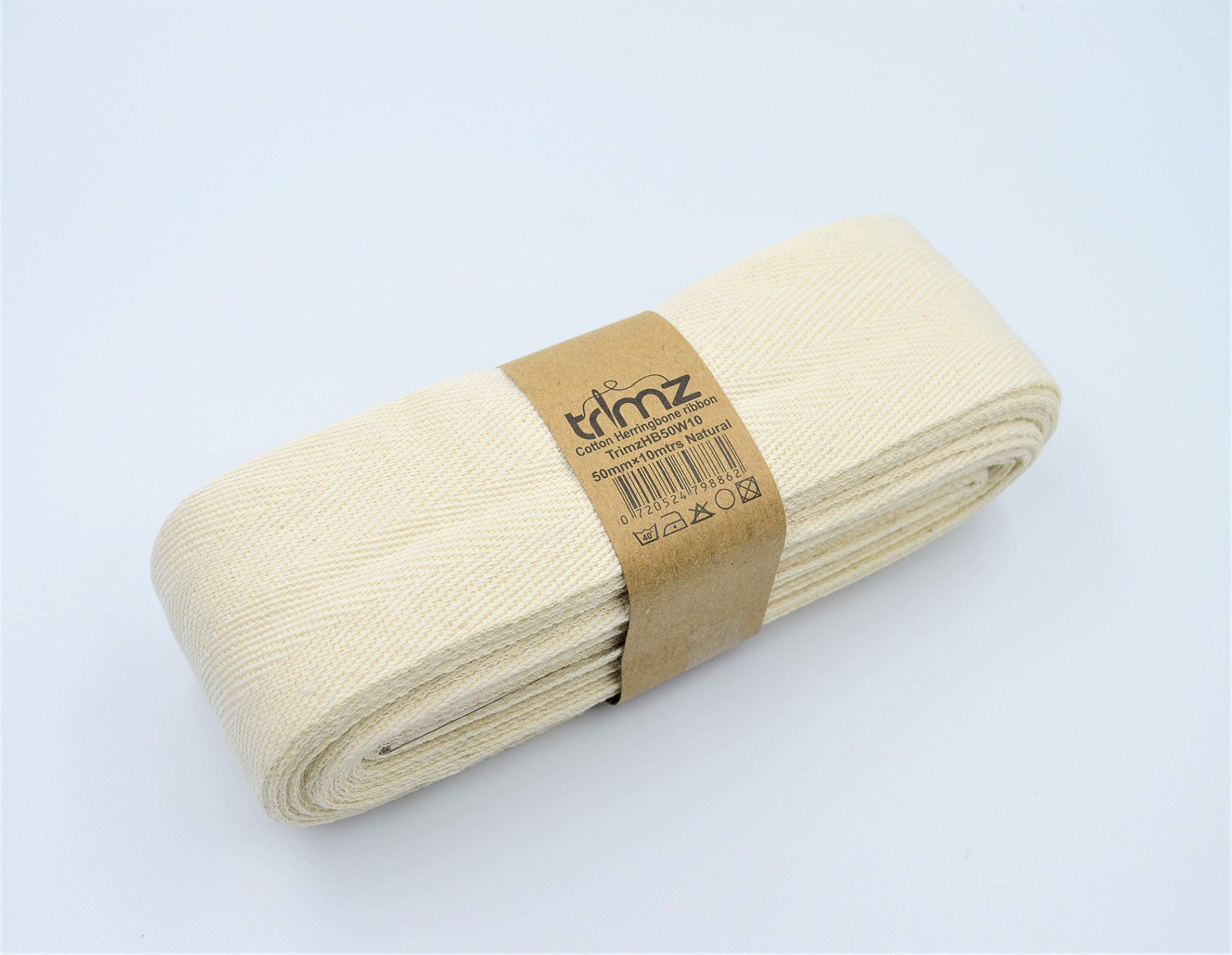 Trimz 100% Cotton Herringbone Tape, Natural, 50mm x 10m - Image 3