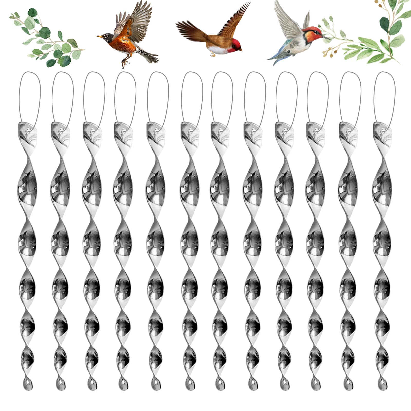 Répulsif Oiseaux Réfléchissant (lot De 12 Spirales) - 30 Cm, Rotation 360°, Pour Jardin, Balcon, Arbres Fruitiers