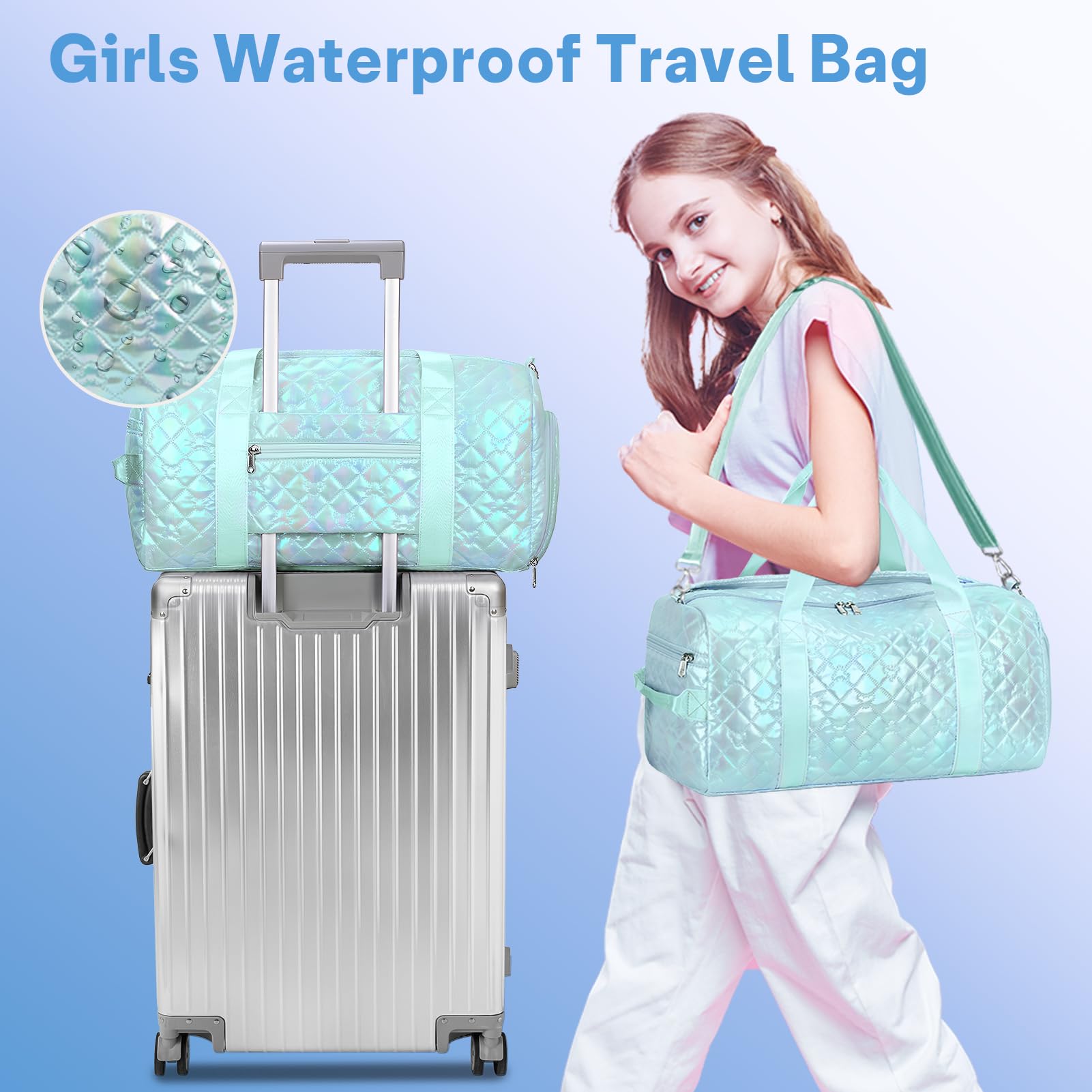 Tanztasche für Damen und Mädchen, Sporttasche, Sporttasche, mit Nass- und Schuhfächern, multifunktional, Reisen, Übernachtung, Wochenender, wasserdicht, faltbar, Flash-Grün