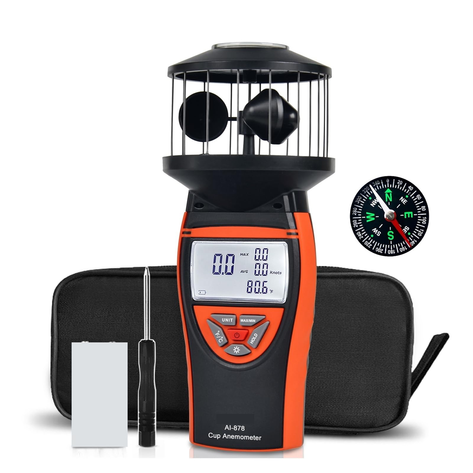 Anemometro, Anemómetro de copa de viento, medidor de velocidad del viento de alta precisión que mide la velocidad y la temperatura del viento.