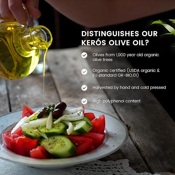Ancient Foods BIO, Kerós Organic Olive Oil, Cold Pressed, Greek Extra Virgin Olive Oil, Highly Phenolic, 1000 Year Old Trees, Traditional Hand Harvest, 3l canister (3 litres)