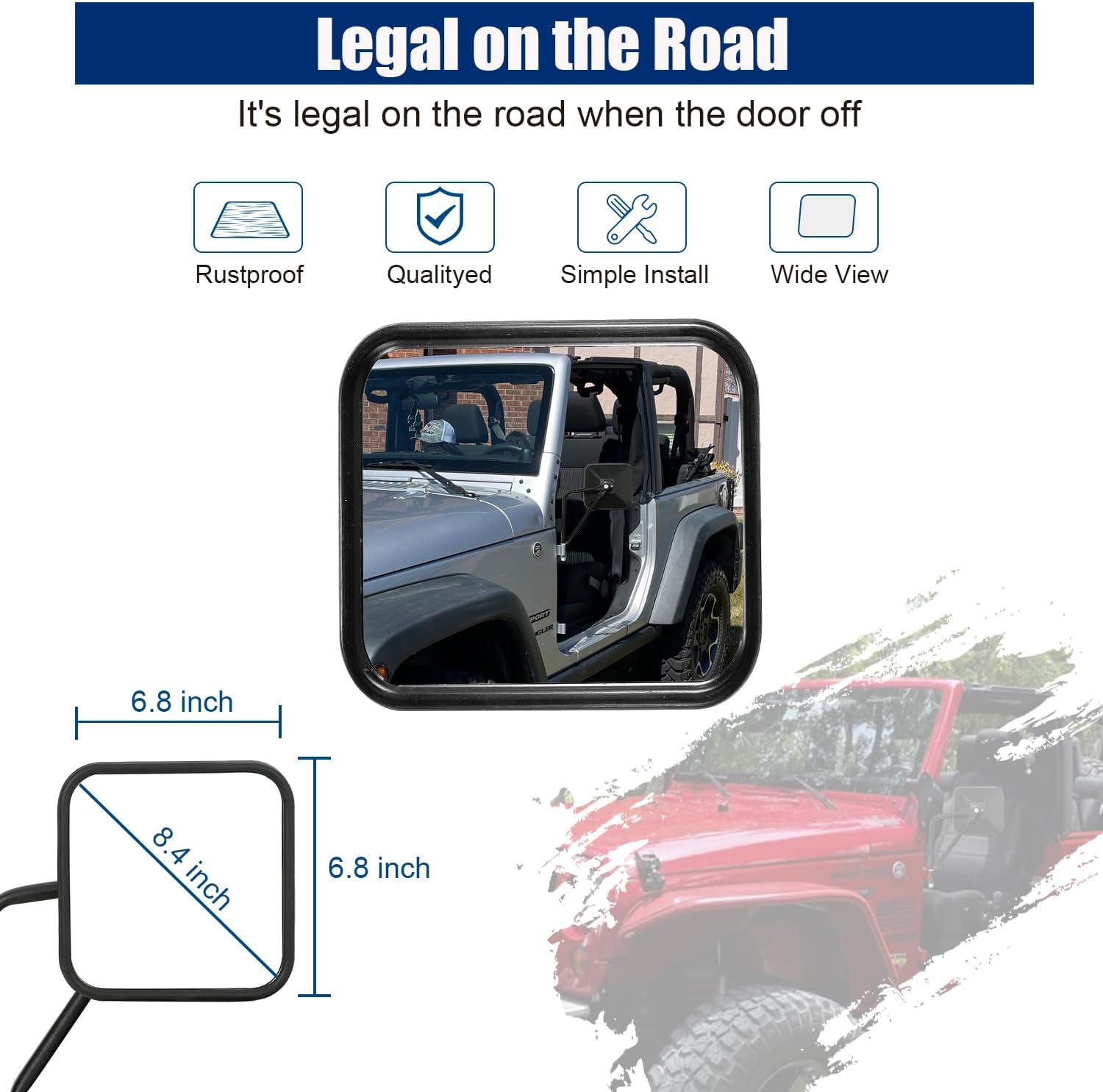 SUNPIE Doors off Mirrors for Jeep Wrangler JK 2007-2018 - Doorless Side View Mirror for Passenger & Driver Side when Door Take off, Suitable for No Door