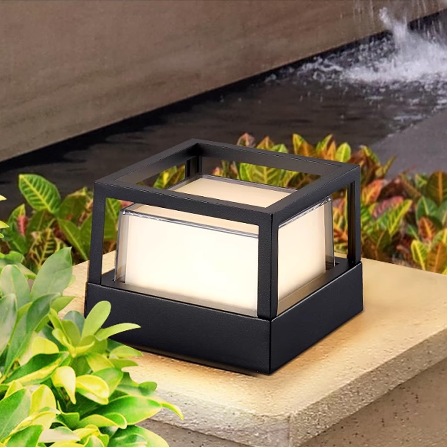 FREEUP Farolas Exterior Jardin, 15W LED Lámpara de Sobremuro Cuadrada Ip65 Luz de Camino de Aluminio, Blanco Cálido, Lámpara de Jardín Poste, Balizas Jardin, Negro