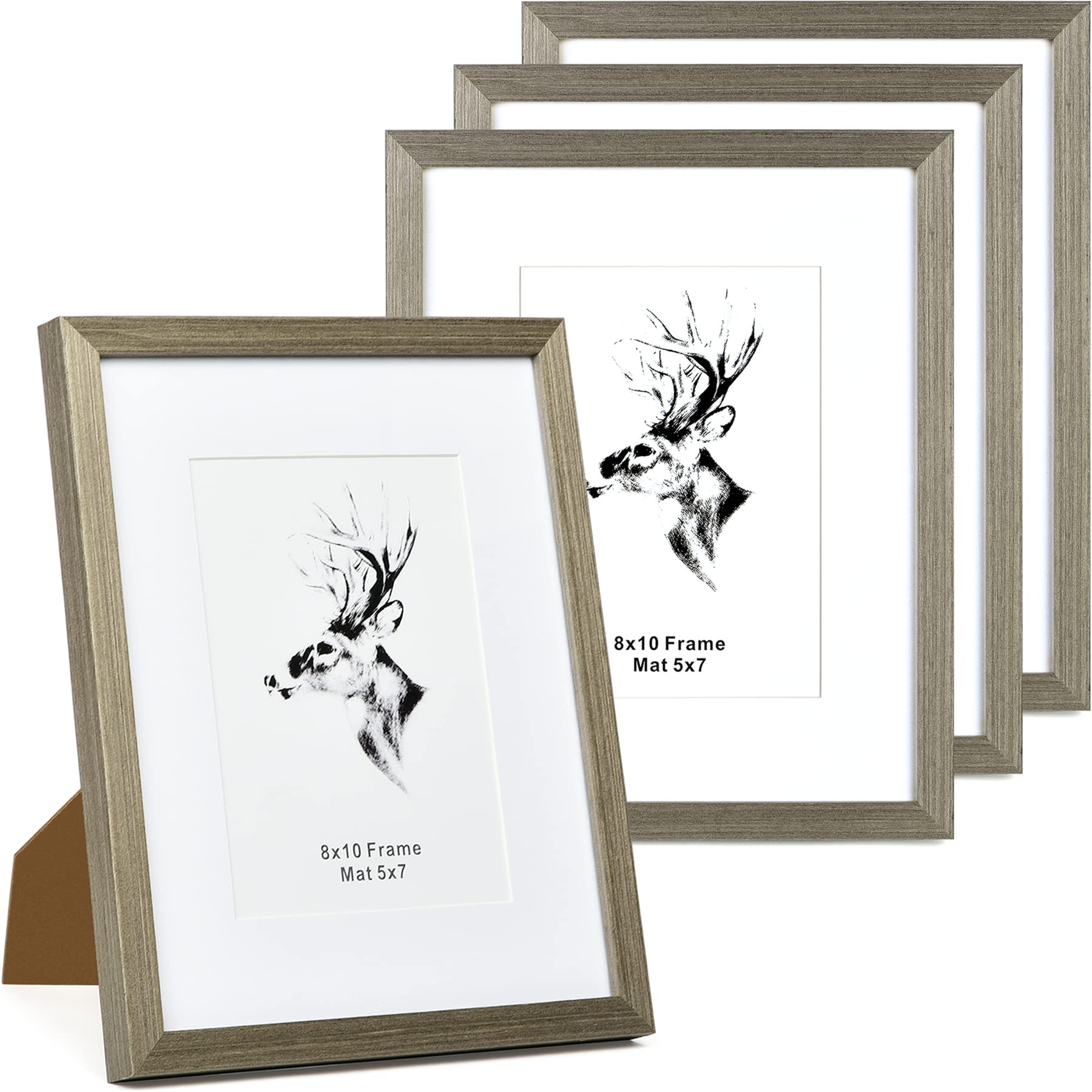 Yaetm 8x10 Picture Frame with Mat for 5x7, Set of 4, Grey Solid Wood Photo Frames with Tempered