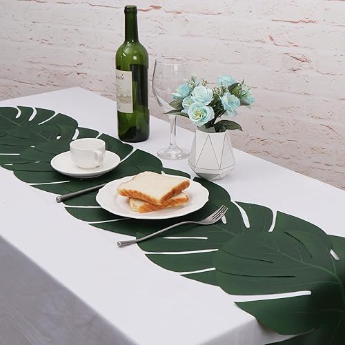 Miniatura 5 de Camino de mesa de hojas artificiales de palma, hojas tropicales, hojas de palma, monstera, mantel de mesa grande, hojas falsas, hojas verdes, para