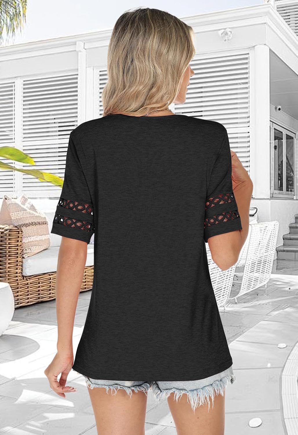 Womens Summer Tops Short Sleeve Shirts V Neck Trendy Blouses Beach Vacation Fashion Clothing Spring Outfits 2026 - Image 2