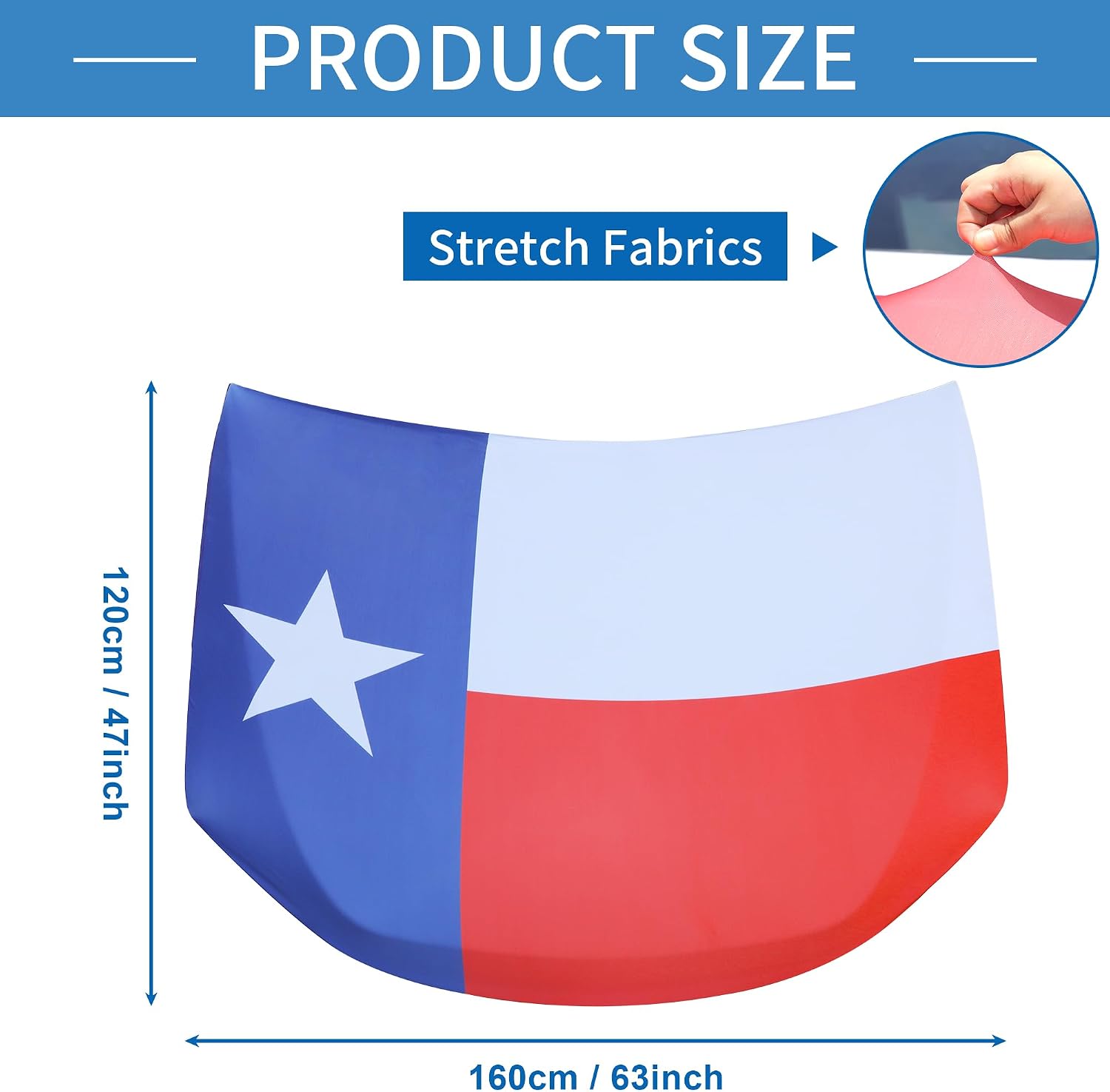Texas Flag Car Hood Cover 63"x47" (160x120cm) Polyester Elastic Fabrics Car Bonnet Banner Universal Fit Cover for Trucks, Cars, SUVs image 4