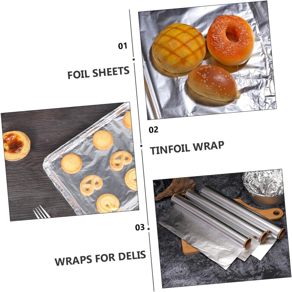 TEHAUX 4 Rolls Aluminum Foil Kitchen Wrap Each Double-sided Healthy Food-grade Foil for Baking Bbq Seafood Stew with High Heat Resistance and Moisture Preservation