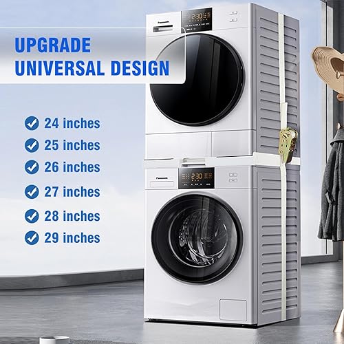 Miniatura 6 de Kit de apilamiento universal para lavadora y secadora para máquinas de carga frontal de 24 a 29 pulgadas con marco ajustable y correas de trinquete,
