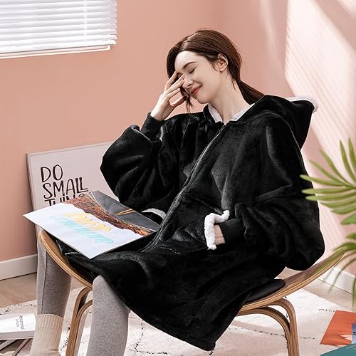 Miniatura 6 de Dreamcountry - Sudadera tipo manta de gran tamaño con capucha, unisex, con bolsillo grande, súper cálida y acogedora, de Sherpa, con mangas cómodas
