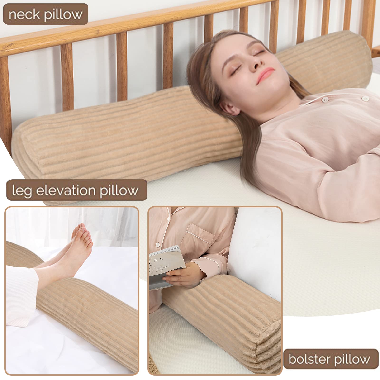 Ailuteie Peallow Long Body Pillow - Round Bolster Pillow For Adults With Lumbar Support