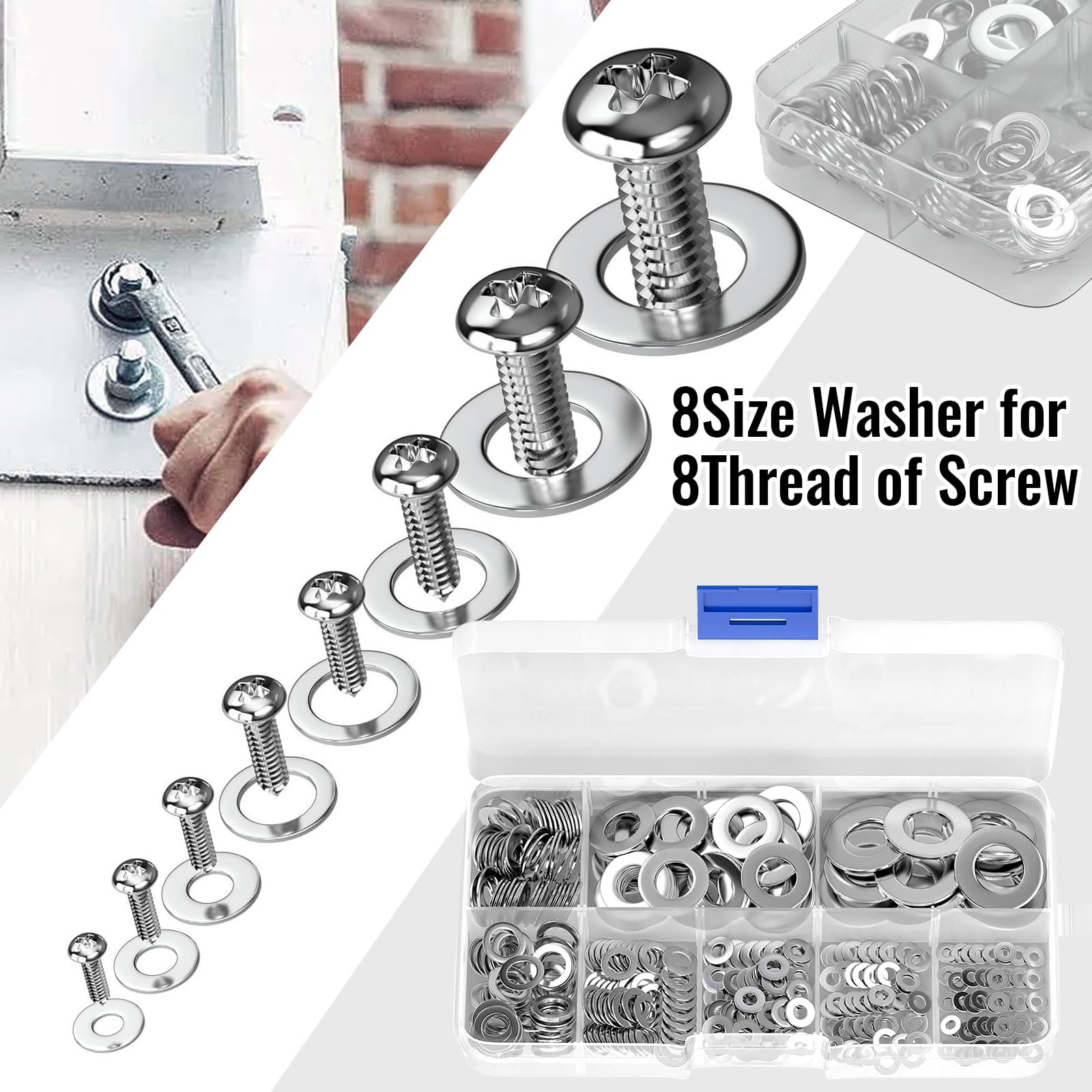 Flat Washers, 360 Pieces Washers 8 Sizes Stainless Steel Flat and Lock Washers Assortment Set for Screws Bolts - Image 3