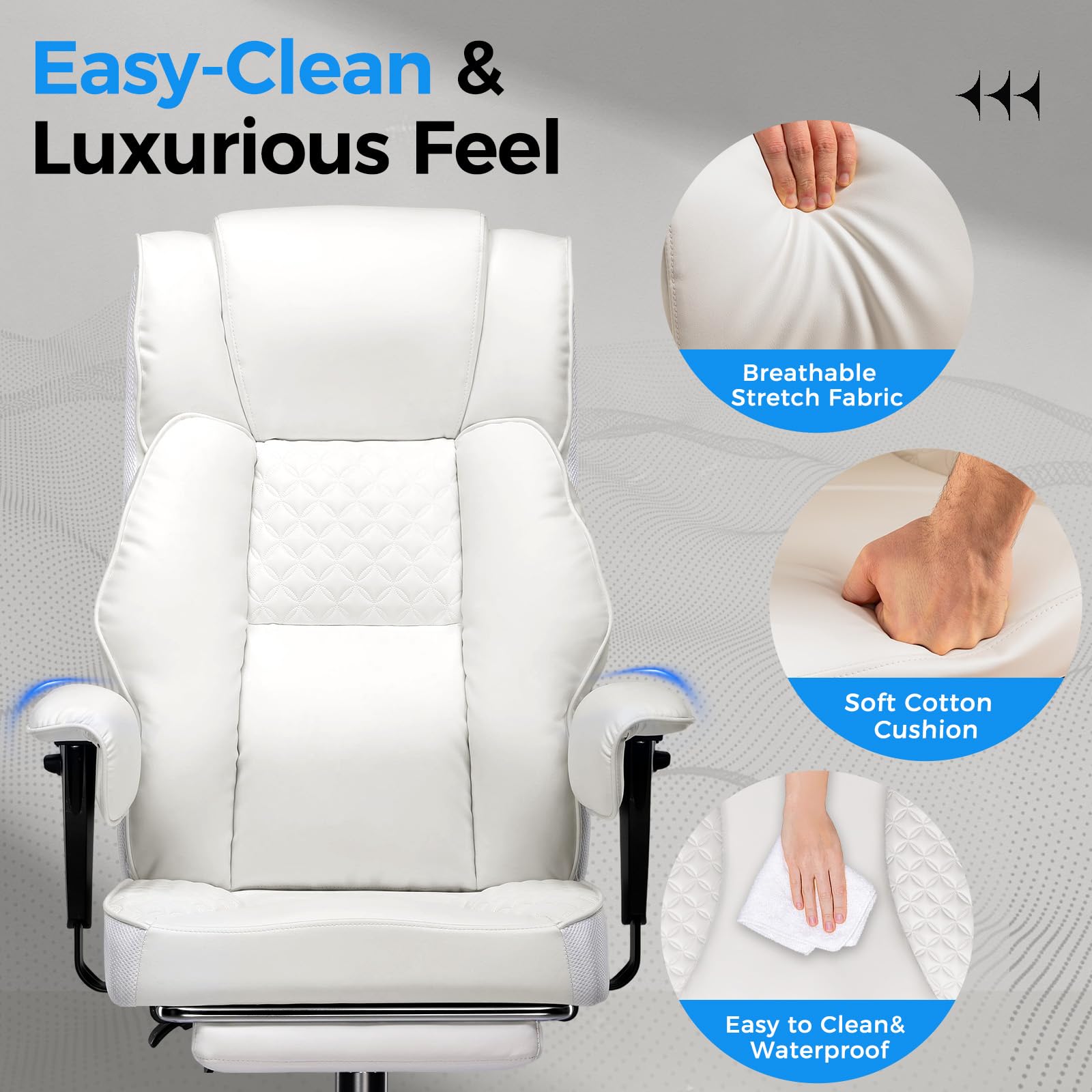 GTPLAYER Sedia da gaming, ampia sedia da ufficio con molla tascabile, sedia ergonomica per PC, regolabile e girevole con poggiapiedi, in ecopelle, 180 kg, bianco