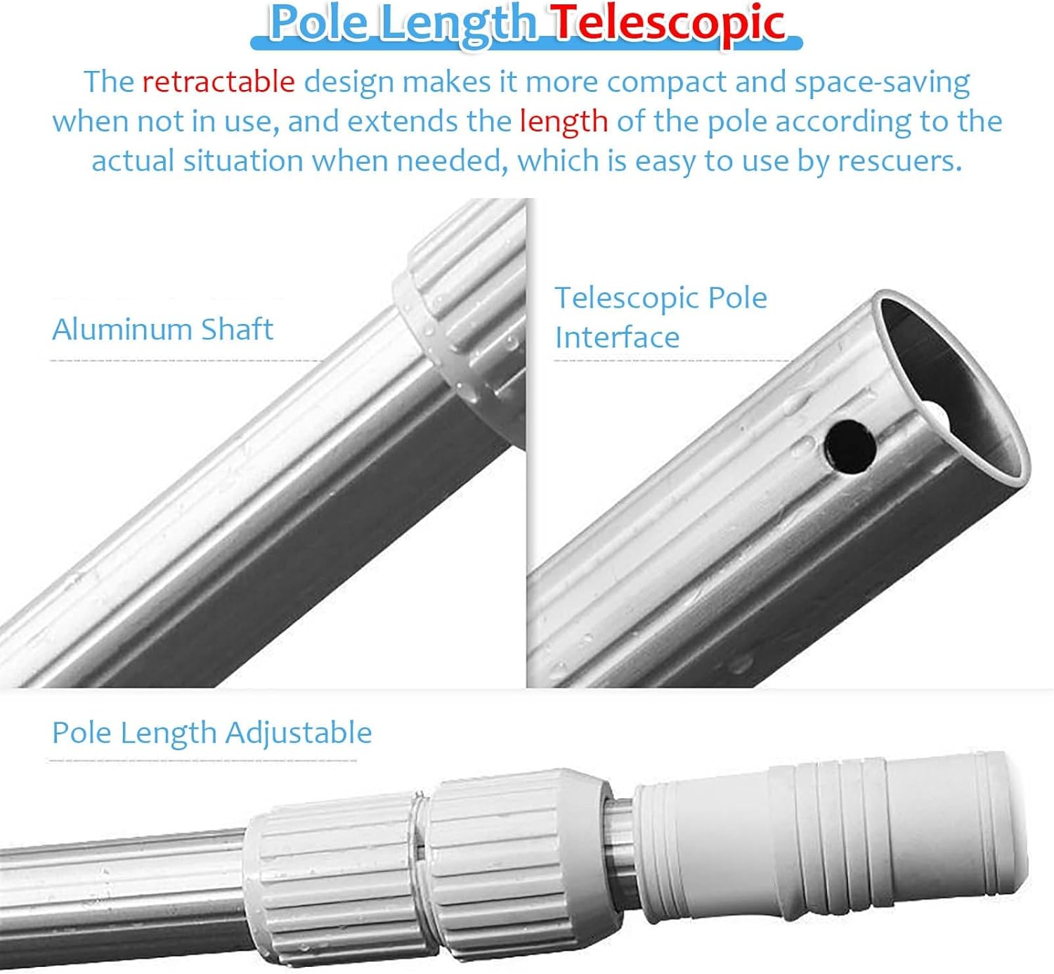 Telescopic Rescue Pole for Swimming Pools - 2m Extendable Lifesaving Hook, Emergency Drowning Prevention Tool - Essential Summer Safety Equipment for Poolside Rescue