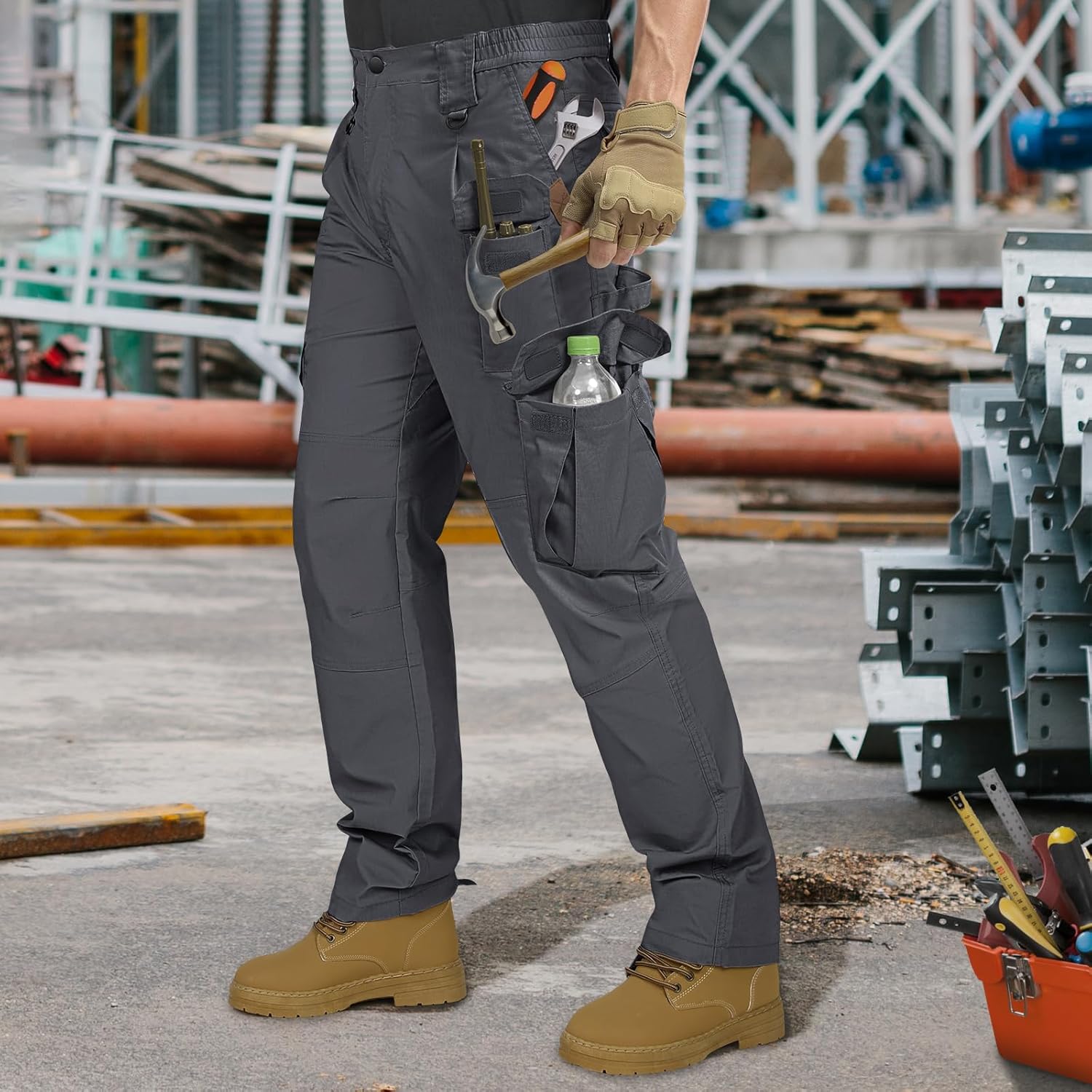 IGOLUMON Men's Stretch Tactical Pants, Breathable Ripstop Cargo Pants, Outdoor Lightweight EDC Work Hiking Pants - Image 2