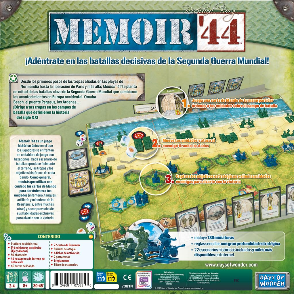 Asmodee Memoir '44 (Edycja 2025) Gra Planszowa - Historyczne bitwy II wojny światowej z 20+ scenariuszami, dziećmi i dorosłymi, od 8 lat, 2-4 graczy, 45 minut gry, hiszpański