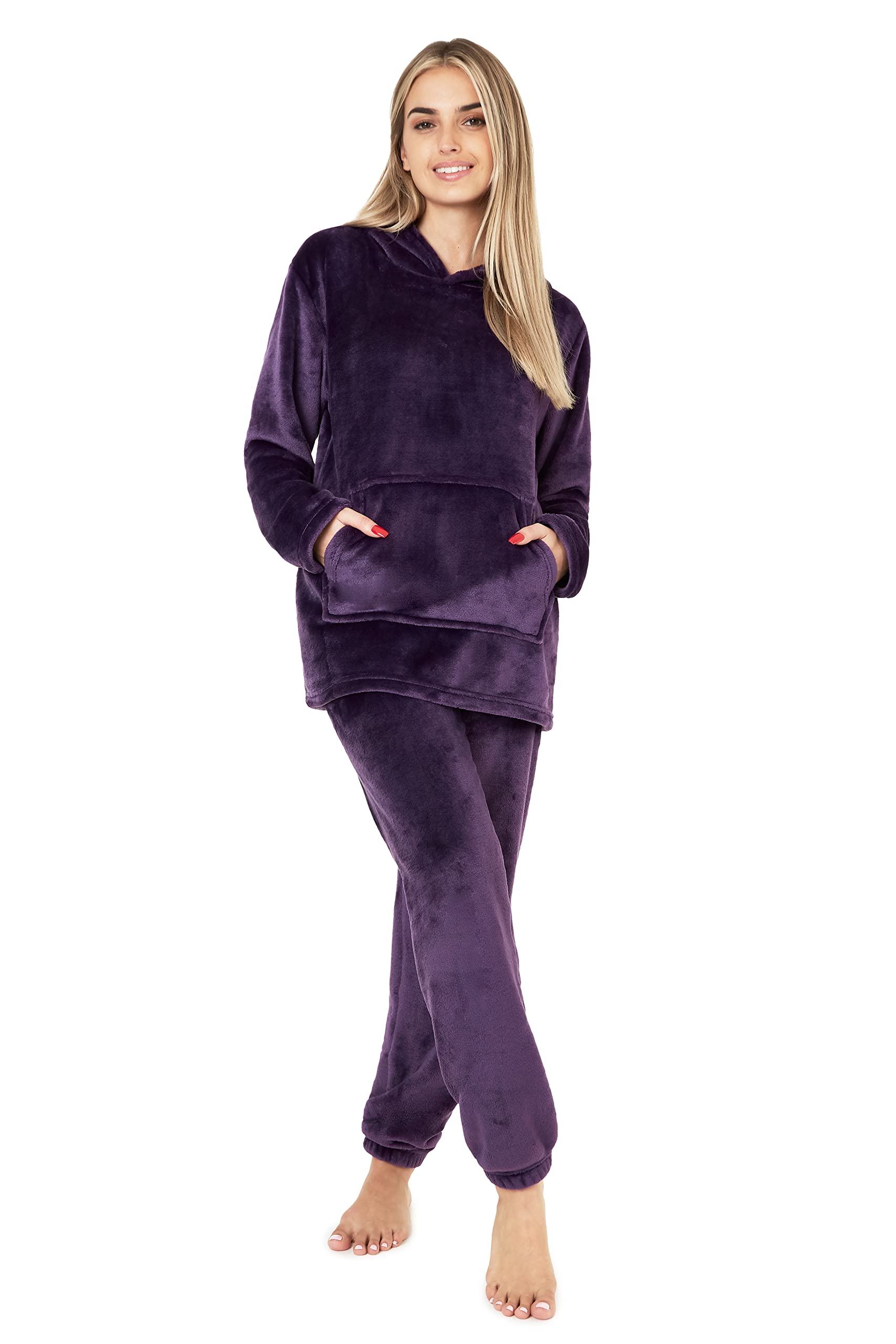 CityComfort Set Pigiama Donna Invernale in Pile, Pigiami con Cappuccio, 2 Pz Abbigliamento da Casa, Regalo Donna Adolescenti