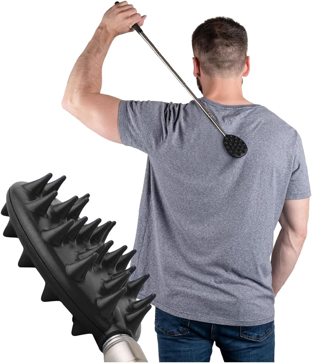 Cactus Scratcher Extendable Big Stick Back Scratcher - Extends 29" Long Double Sided Retractable Scratching Tool for Hand, Neck, Head, and Body - Universal Gift for Family, Pets, and Friends, Black