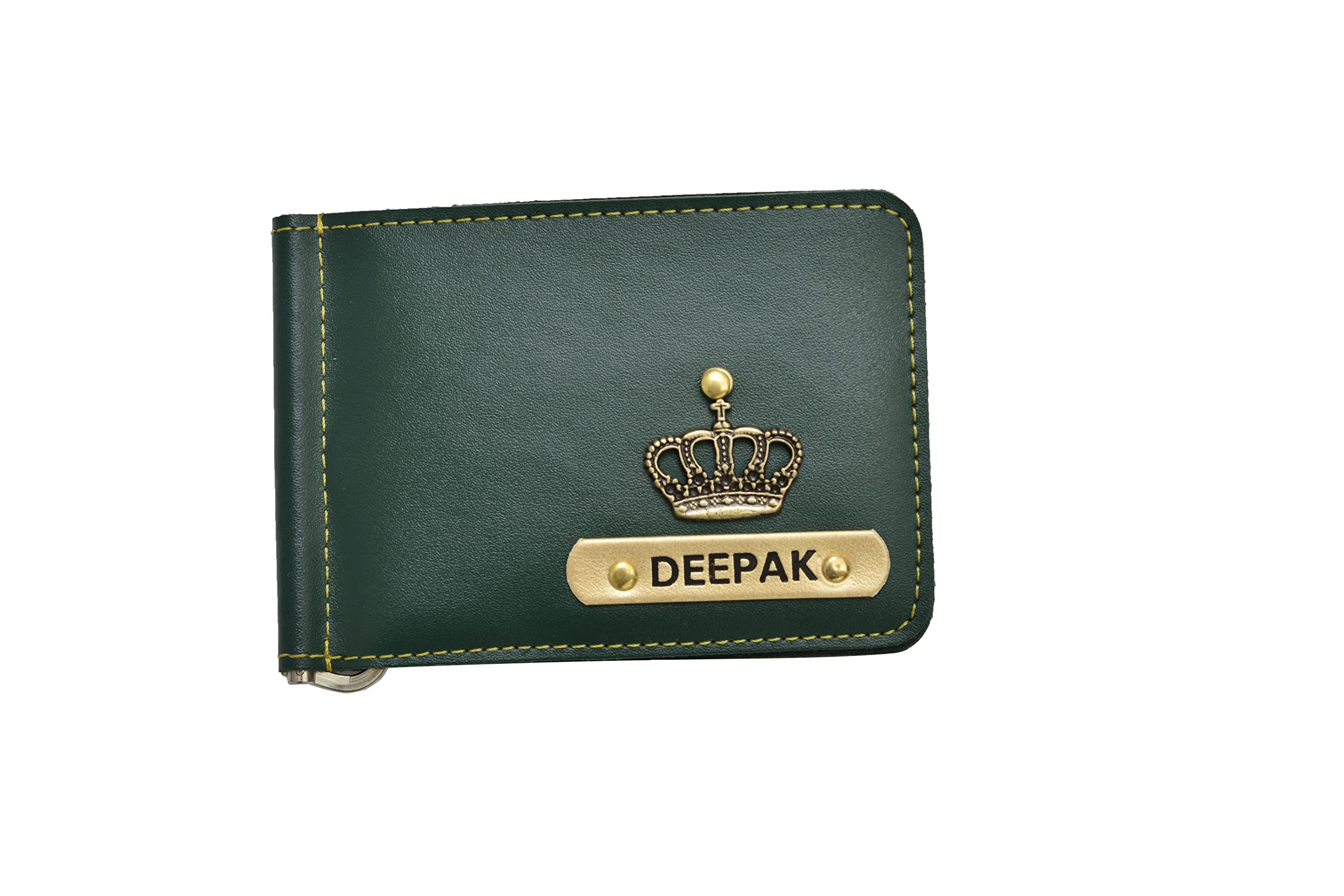 Ahimsa Leather Personalized Vegan Leather Money Clip | Classy Money Clip Wallet | Customized Unisex Wallet with Name and Charm (Green)-image-9