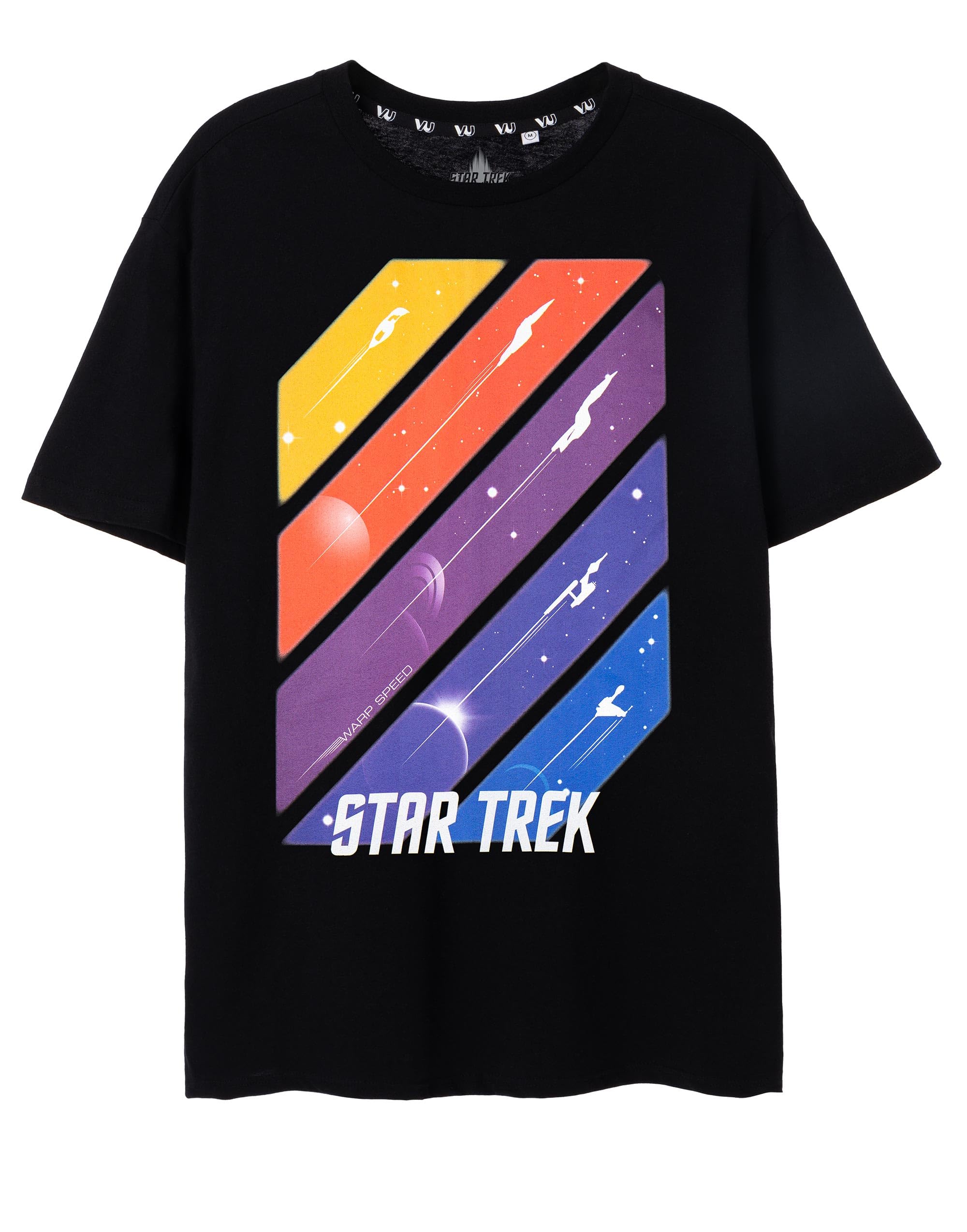 Star Trek Men's T-Shirt in Black | Ships in Space Graphic Tee for Adults | Iconic Vessels Short-Sleeved Tshirt for Trekkies | Comic Book Movie Film Sci-Fi Top Apparel Gift for Him