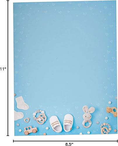 Miniatura 5 de Classic Gifts - Papel estacionario para bebé, 60 hojas, ideal para invitaciones de baby shower, anuncios, cartas, agradecimiento (azul)