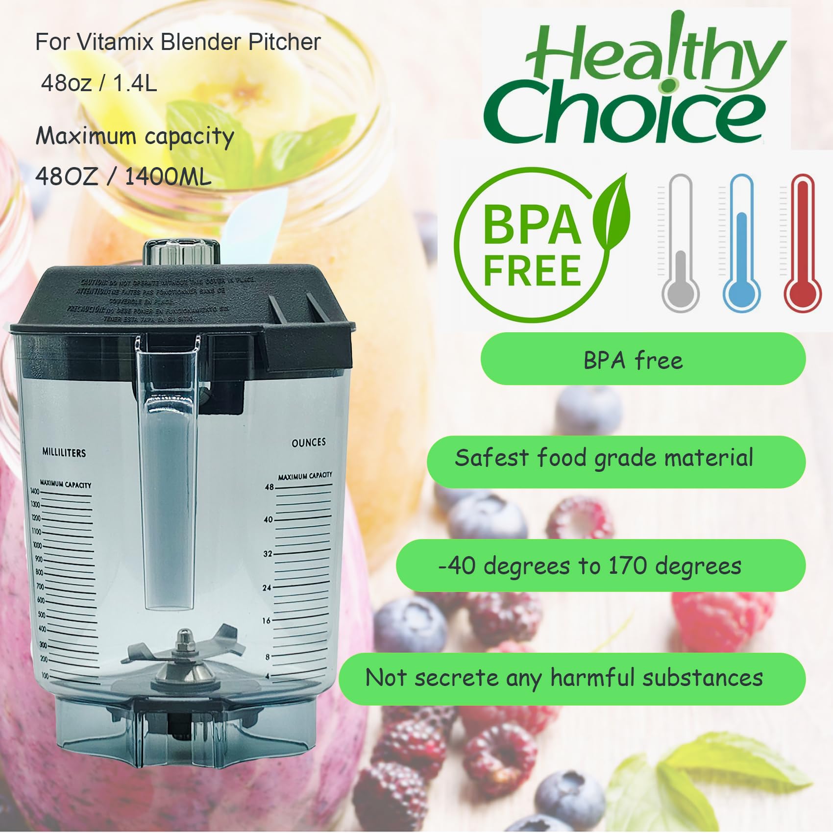 Blender Pitcher 48oz, Fit for Vitamix Quiet One VM0145 VM0100A 36019 16016 15978 Advance Drink Machine Commercial Touch Bar Boss etc, For Vitamix Blender Pitcher Container Jar Cup,5 Years Warranty - Image 3