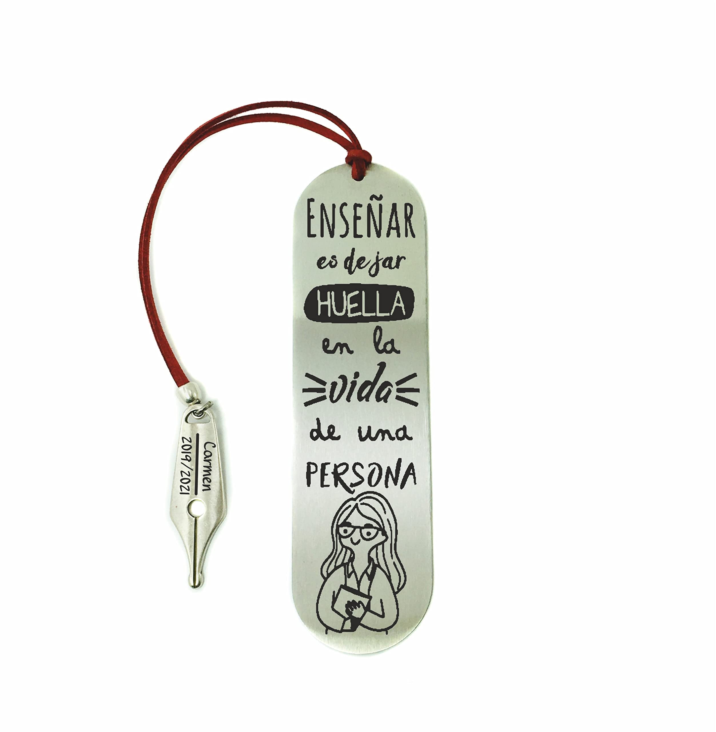 Rincón del Artesano Hecho a Mano Málaga. Marcapáginas Mejor Profe. Regalo Fin de Curso Personalizado. Fabricado en Acero. Regalo Profesores. Modelo Enseñar es dejar Huella