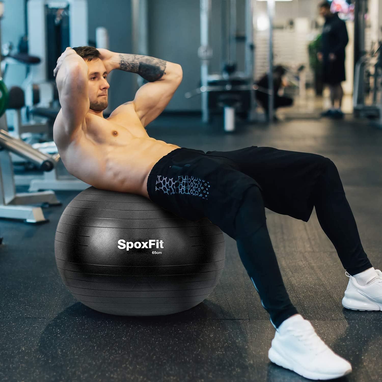 SpoxFit Exercise Ball, 65cm Anti-Burst Yoga Ball, Stability Fitness Ball for Birthing & Core Strength Training, Includes Quick Pump & Workout Poster-Black : Sports & Outdoors
