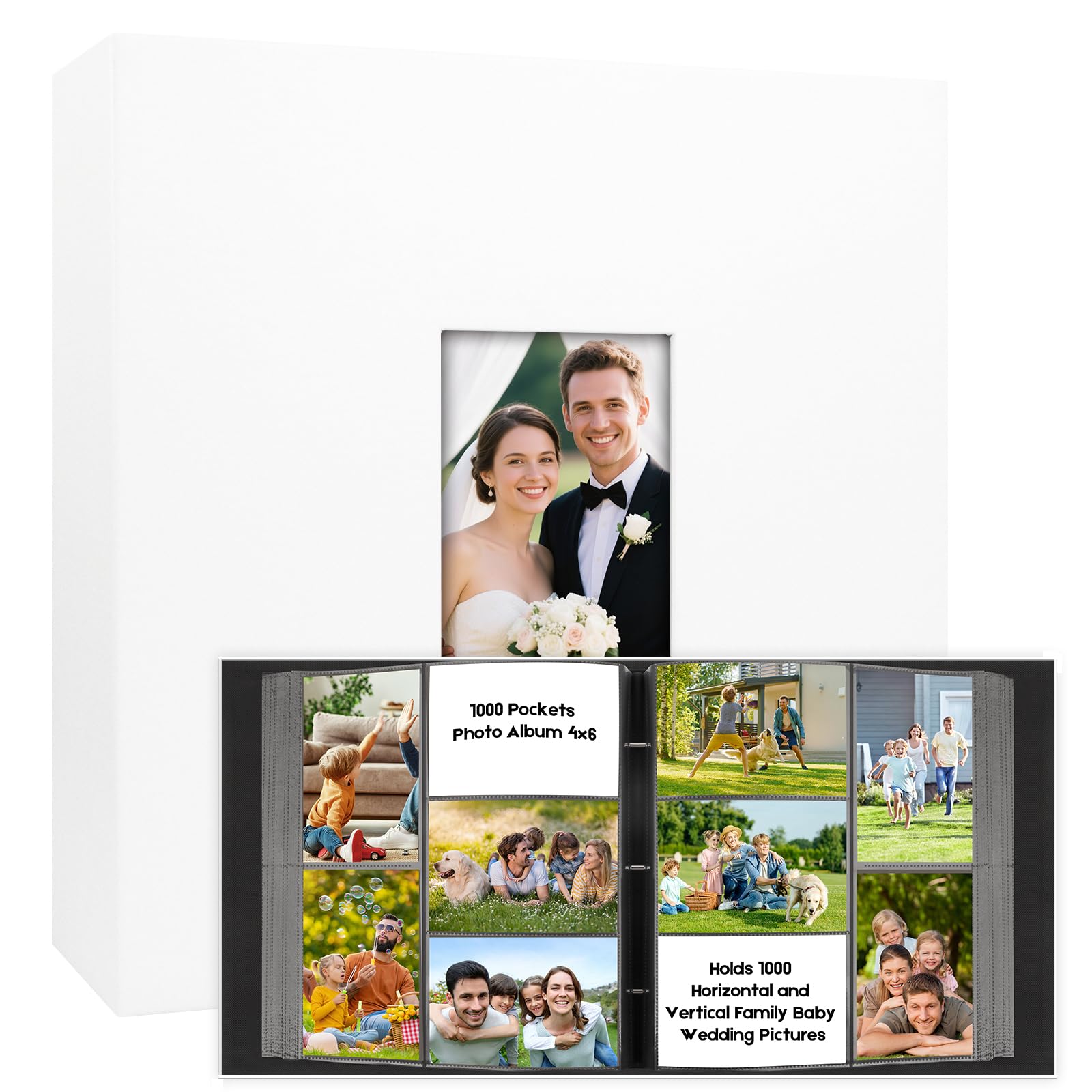 Album fotografico tascabile con copertina in pelle, 1000 x 15 cm, capacità extra large, contiene 1000 foto orizzontali e verticali, pagine antiaderenti senza acidi, con finestra frontale, perfetto per
