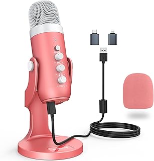ZealSound Gaming USB Microphone,Pink Microphone with Mute for Phone Computer PC PS 4&5 Mac,Singing Mic with Gain Control,Echo&Monitor Volume Adjust for Streaming Vocal Recording ASMR Podcast Video K66
