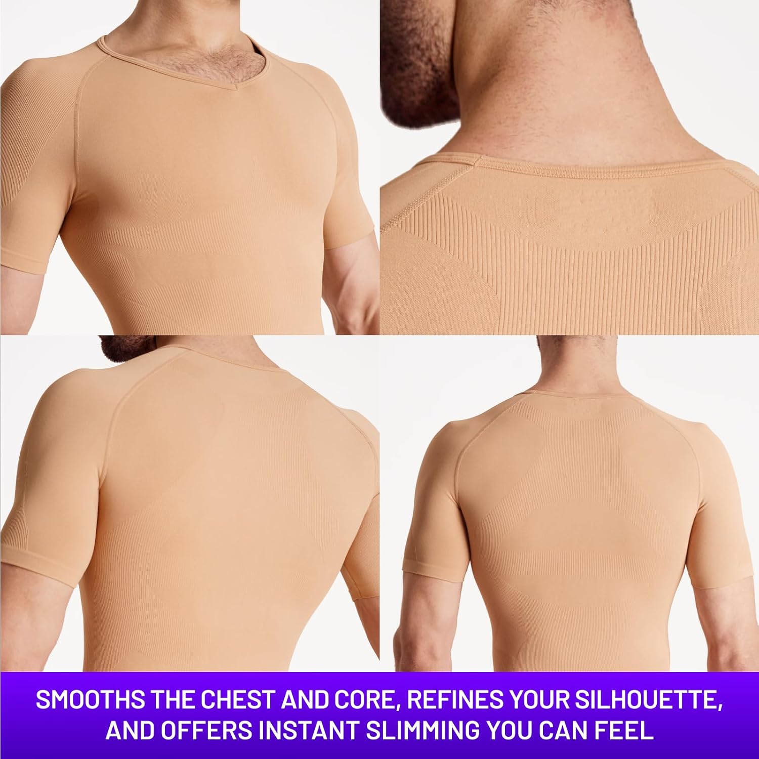 Rounderbum Men’s Compression Tech T-Shirt – Seamless Posture Support & Core Shaping Undershirt, 4 Colors - Image 4