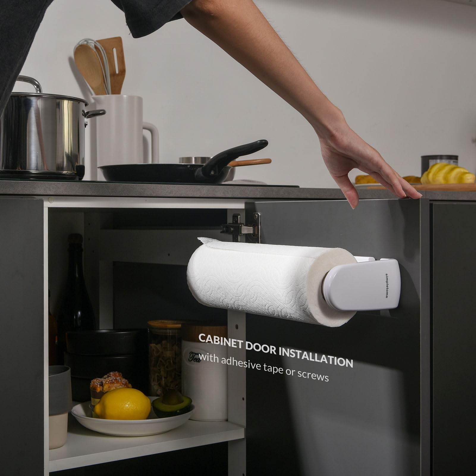 simpletome Porta Asciugamani Di Carta Sottopensile O Montaggio A Parete Funzionamento Con Una Mano Braccio Di Tensione Porta Rotolo Da Cucina (Bianco, per rotolo da 18-23 cm/7-9 pollici)
