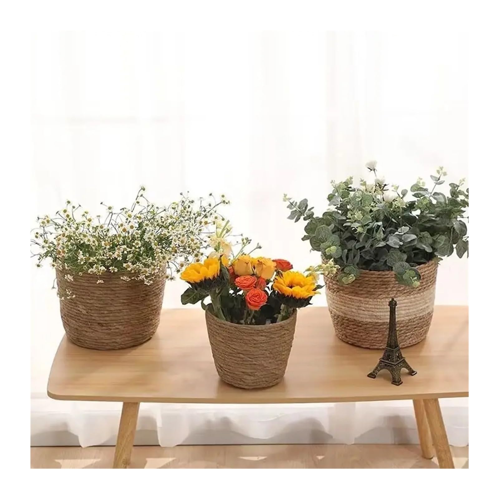 Wiklinowy kosz piknikowy, Rattan Straw Woven Basket Planter For Garden Indoor Outdoor Plants Multiple Sizes(Medium)