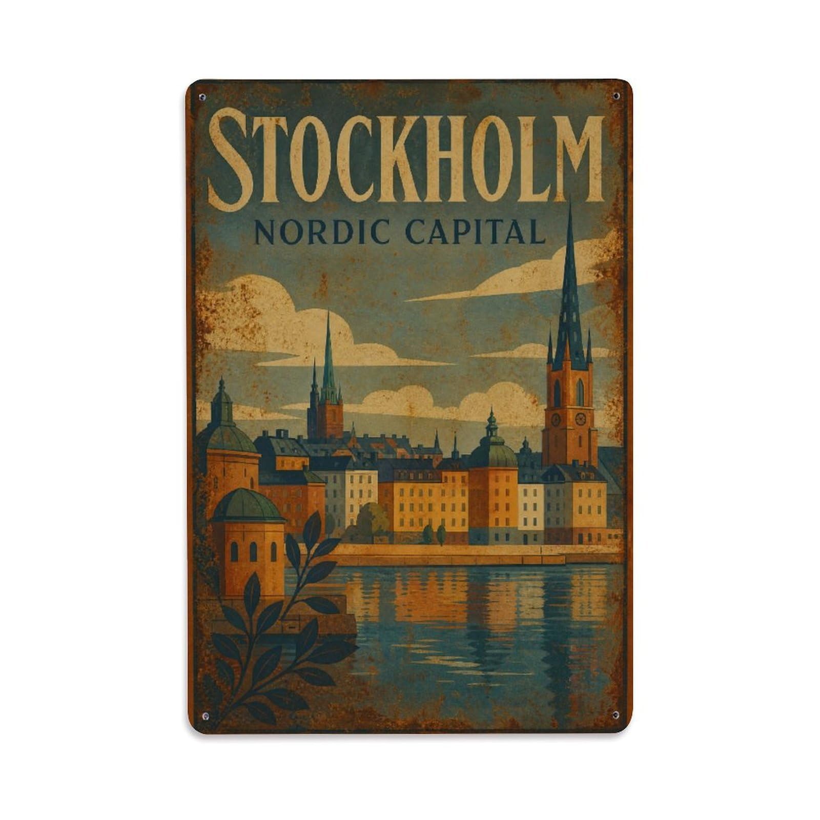 Huiyhb 8X12inch(20X30cm) Vintage Travel Stockholm Nordic Capital Sweden Metal Tin Sign