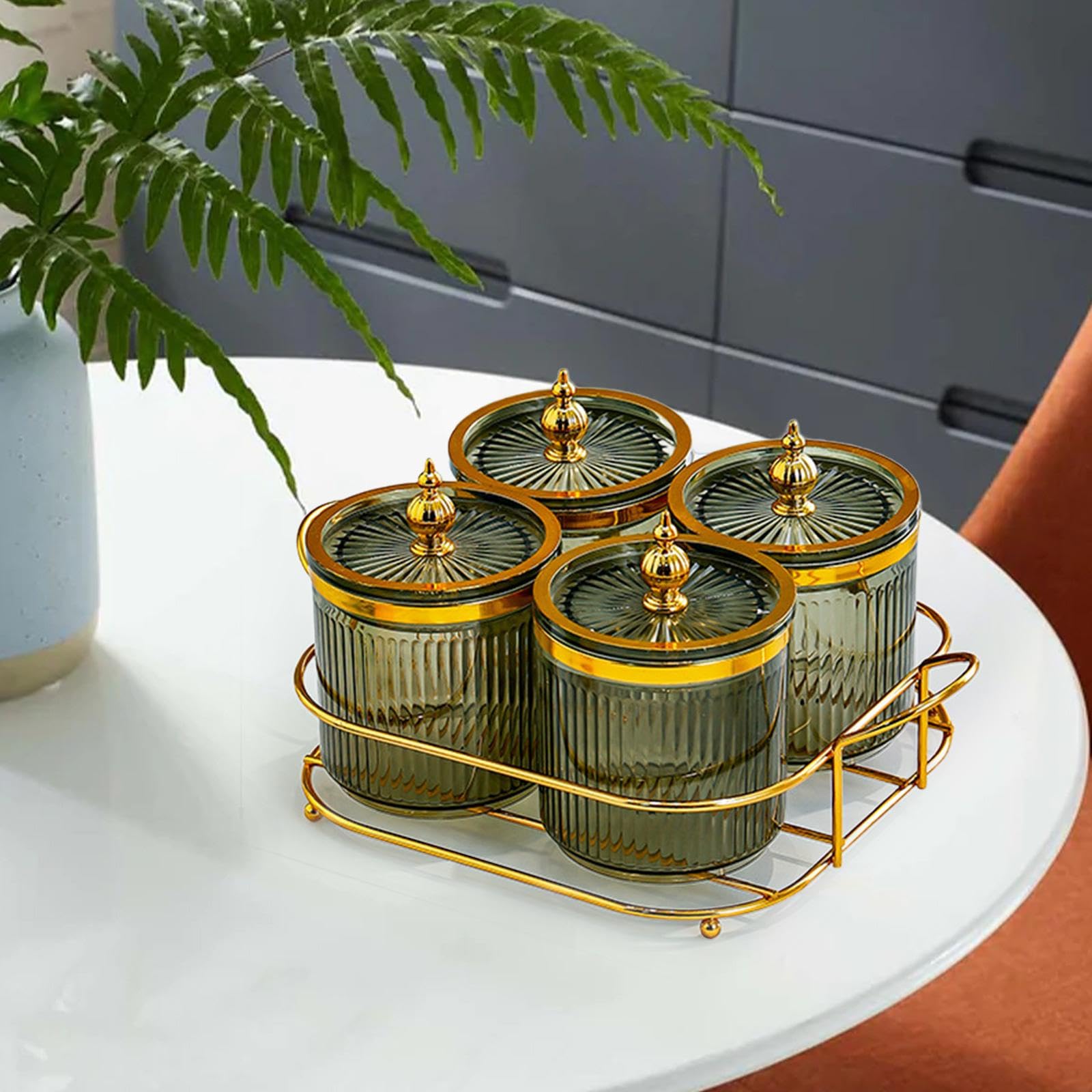 LOVIVER Plateau de Fruits secs avec Couvercle, Bol à Noix divisé, décor de Mariage, Plat de collation, Plat de Bonbons, Plat de collations pour Salon, fête, Vert 4 grilles