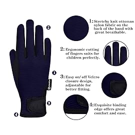 ChinFun Horse Riding Glove Equestrian Gloves Kids for Boys Girls Horseback Riding Gloves Grip for Youth Children Riding Sports Biking Cycling Gardening Navy Size L