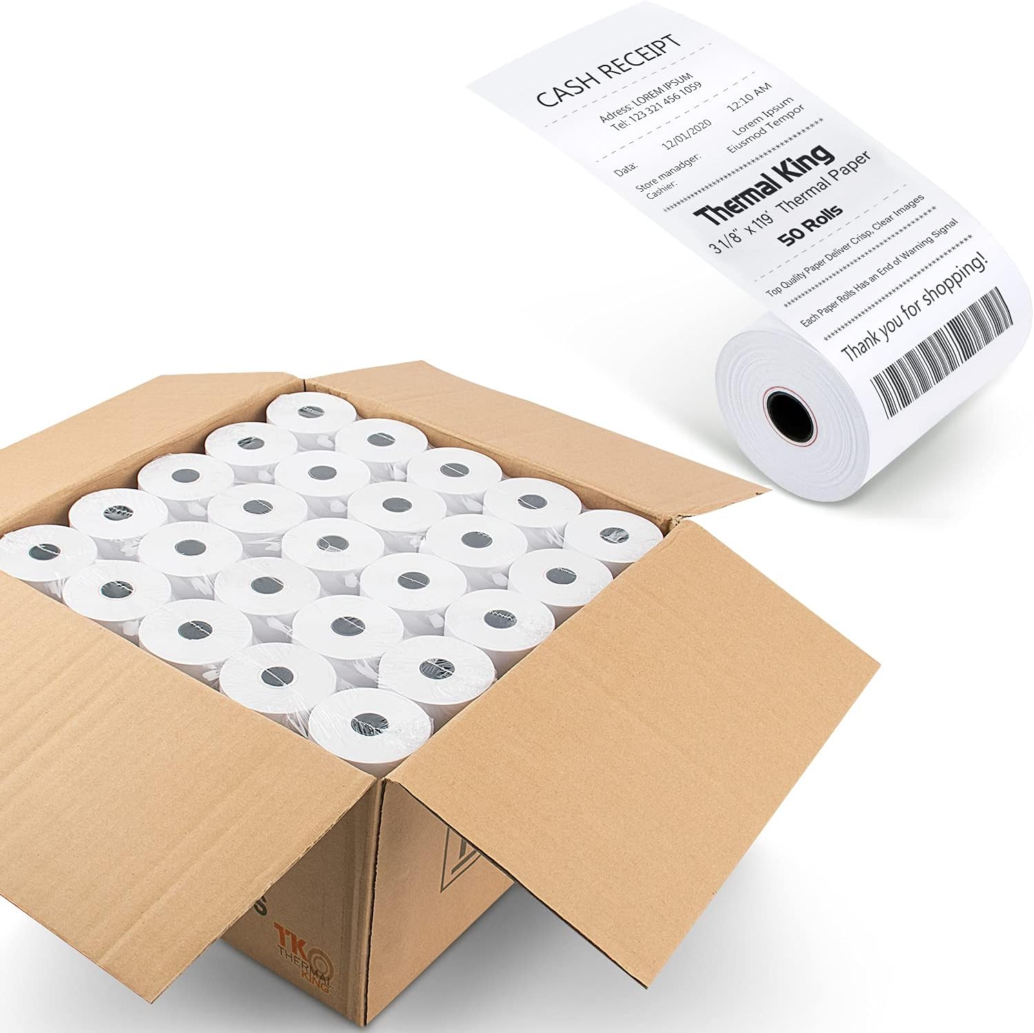 TK Thermal King, Point-of-Sale Thermal Paper Rolls fits Station POS System, 10 Rolls (Size: 3.125" x 230 ft) : Office Products