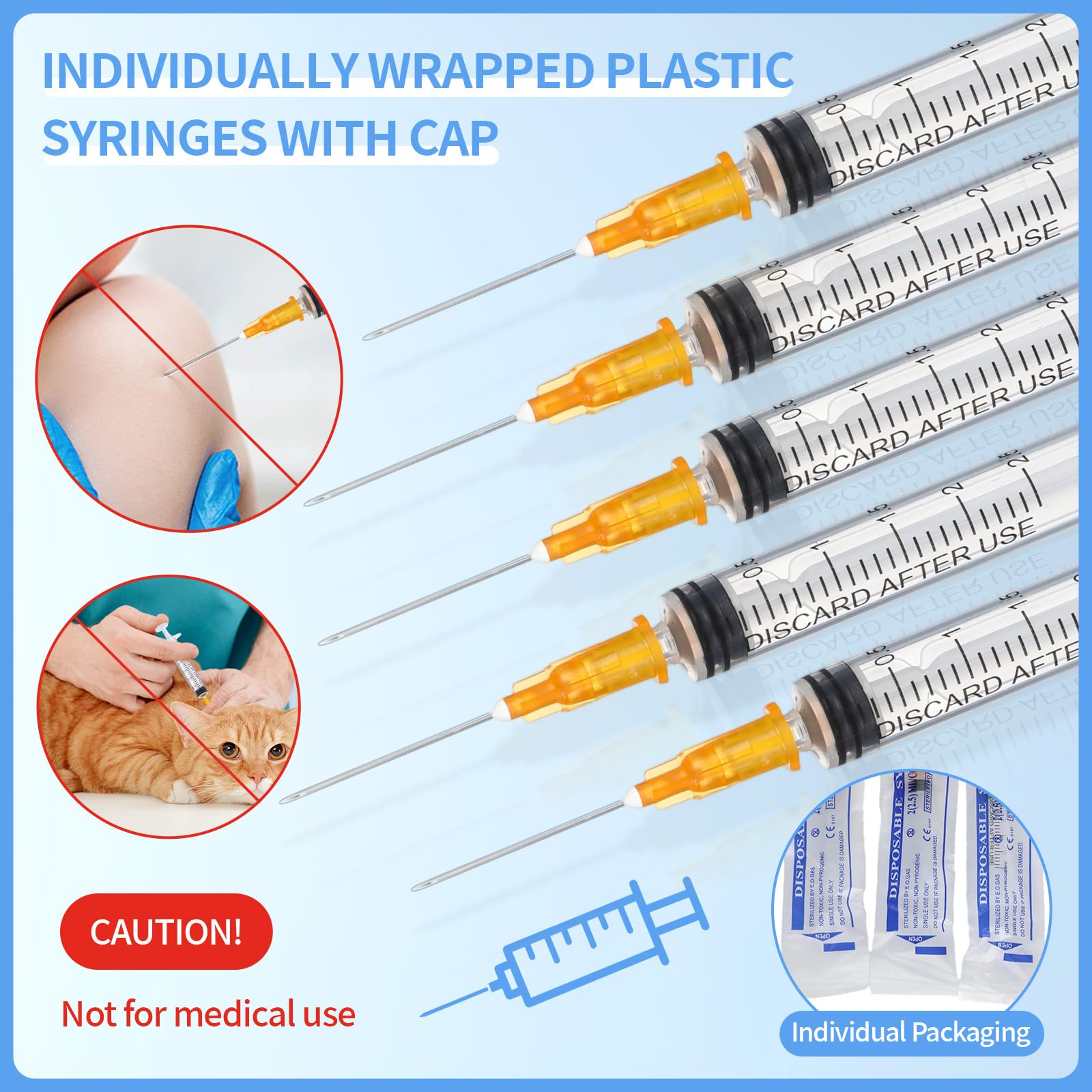 2,5 Ml Kunststoffspritze Mit 25G (25 Mm) Nadel – Einzeln Steril Verpackt, Klar Graduiert, Für Öle, Klebstoffe, Tinte, Labor & Hobby