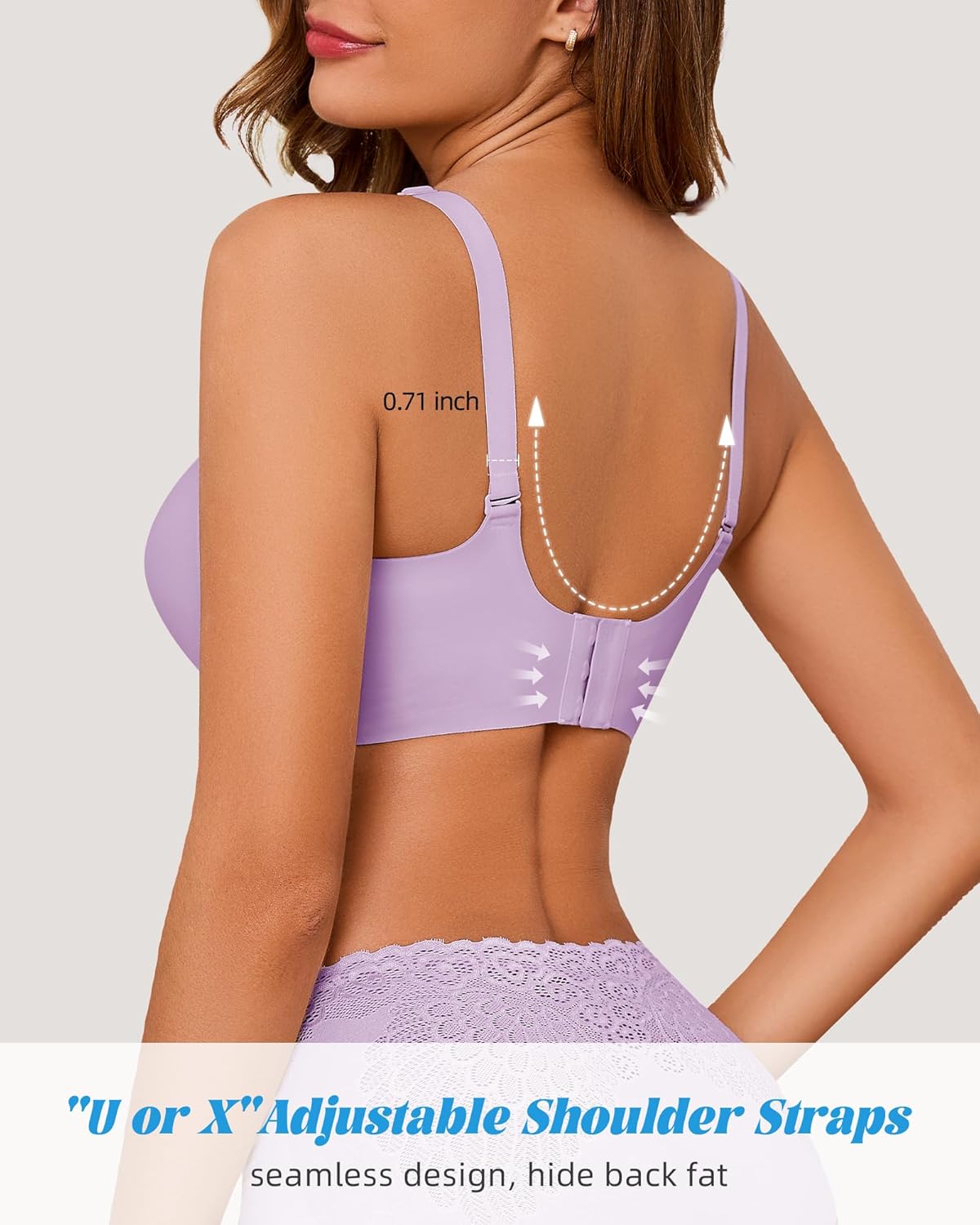 Seamless Bras for Women No Underwire Push Up Bra Full Coverage V-Neck Wirefree Bralettes Soft T-Shirt Everyday Bra Purple - Image 3