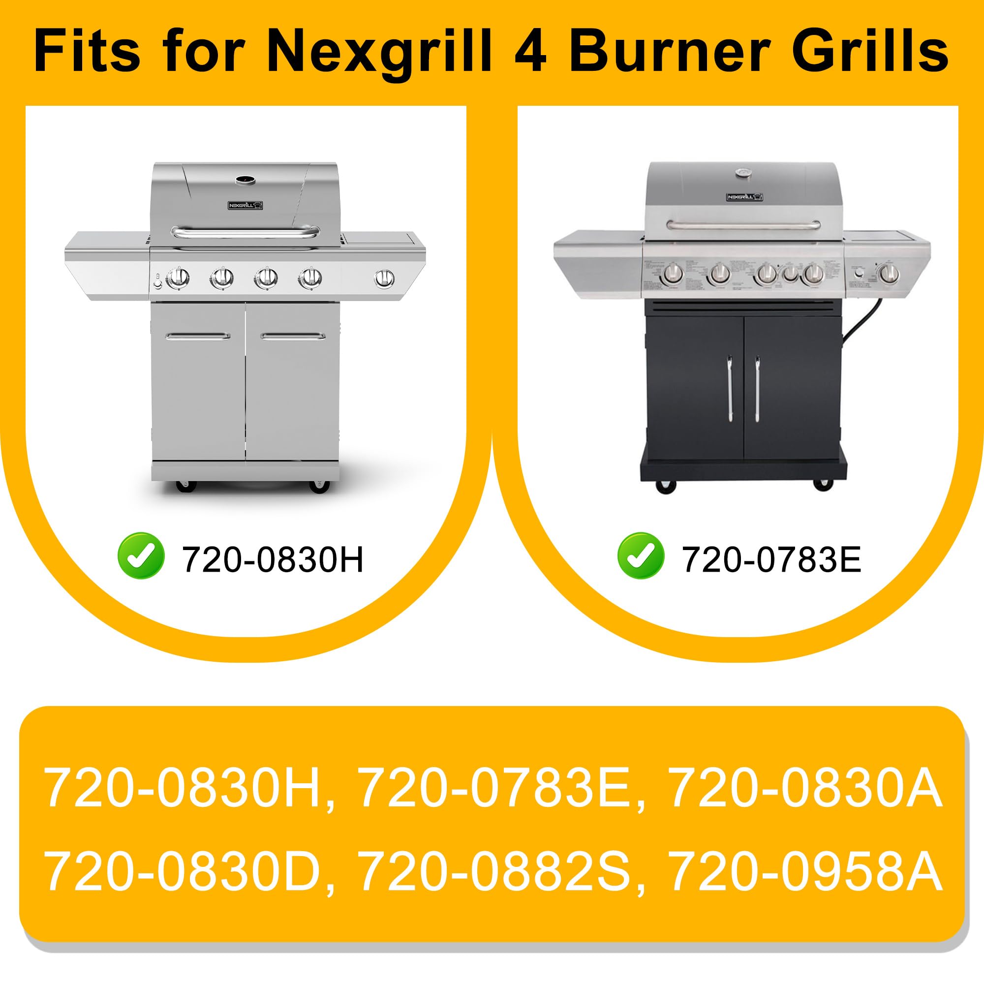 Hipoilk Grill Replacement Parts for Nexgrill 4 Burner 720-0830H, 720-0783E, 720-0830A, Adjustable Grill Grease Tray with Catch Pan, Heat Plates, Burners and Igniters Kit for Nexgrill