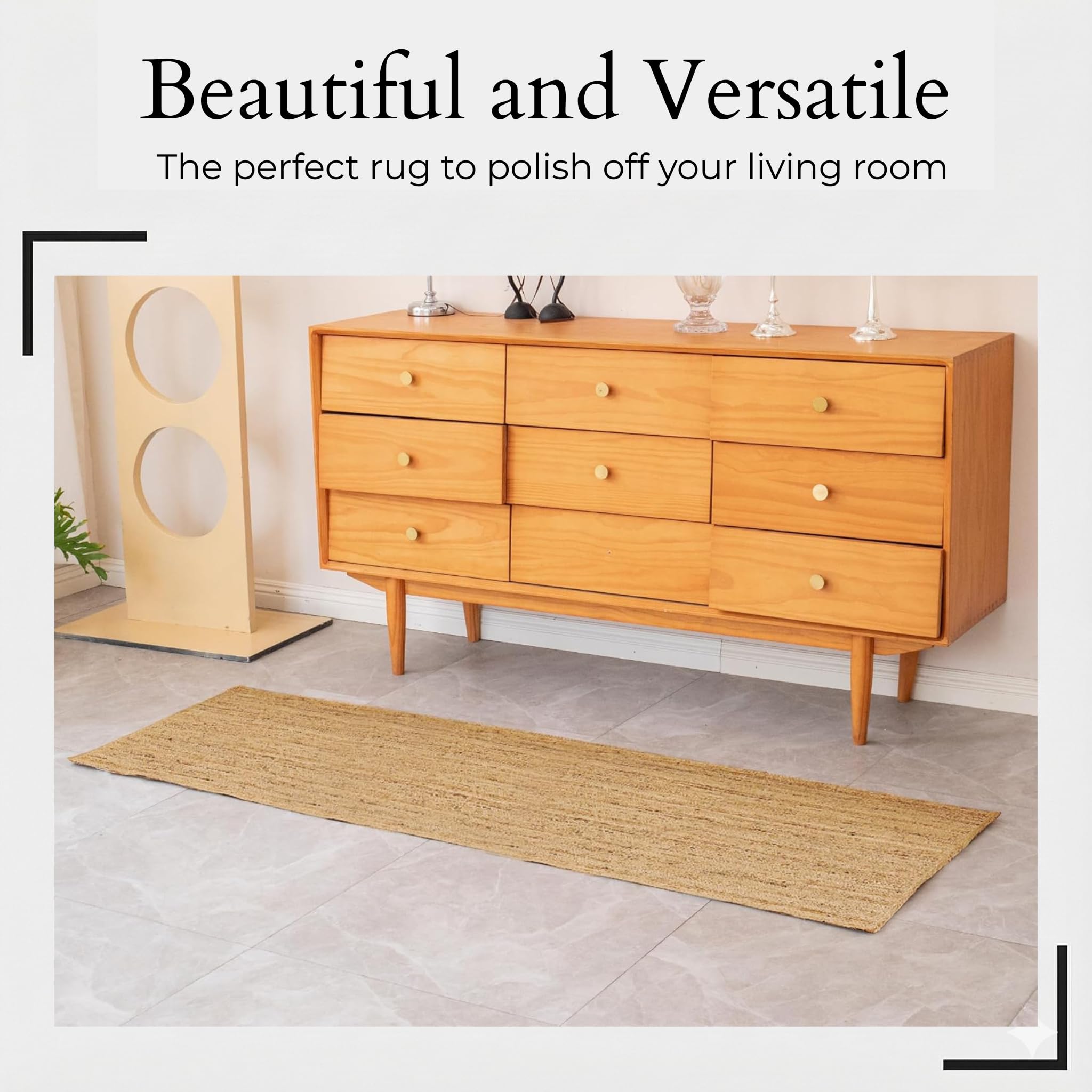 Alfombra de yute, alfombra natural de 2 x 6 pies, respetuosa con el medio ambiente e hipoalergénica, duradera, no desprende pelusa, alfombra de fibra natural como tapete de entrada o tapete de cocina
