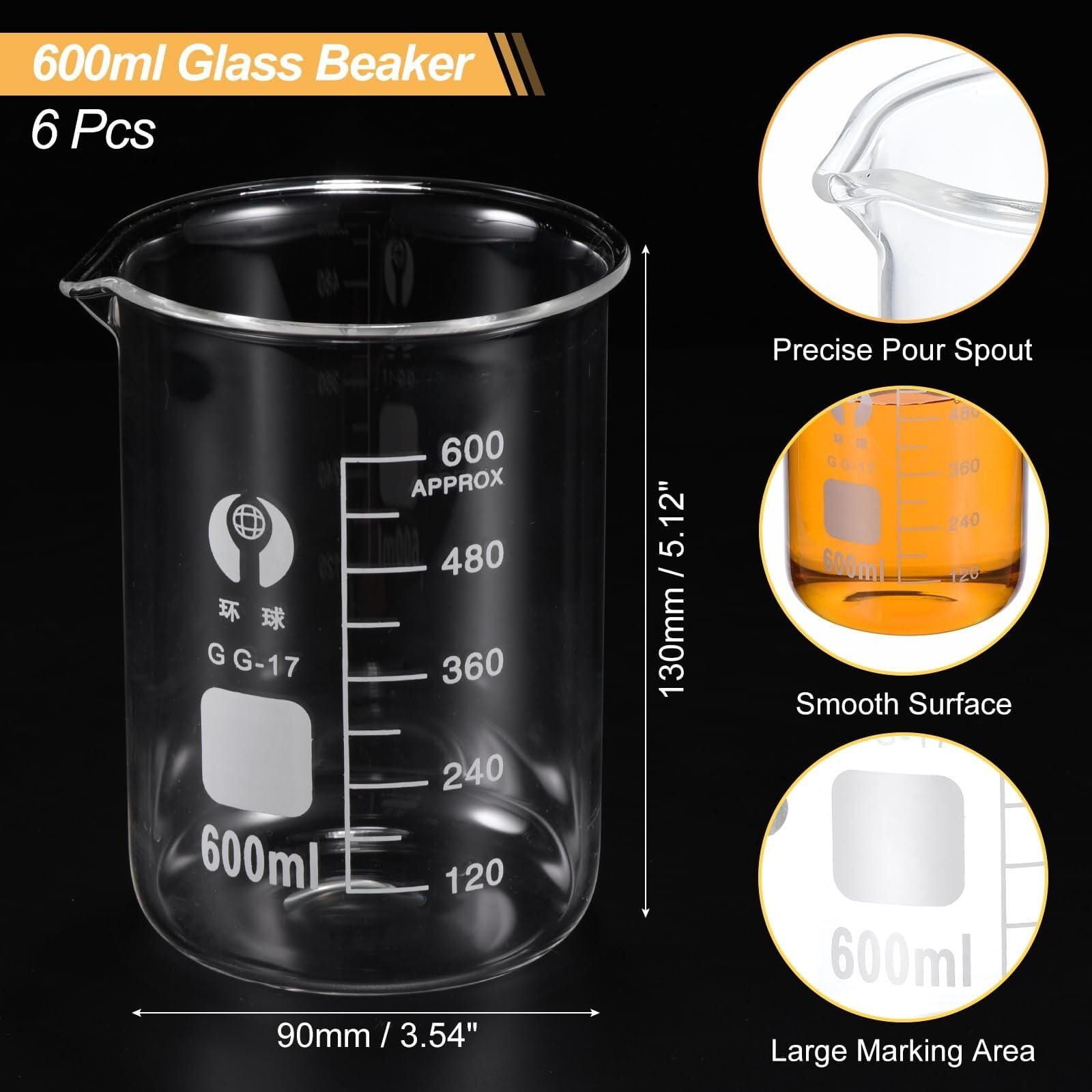 250ml Labor Becherglas aus 3.3 Borosilikatglas – Hitzebeständig mit Graduierter Skala und Ausguss für Labor, Schule und Küche(600ml)