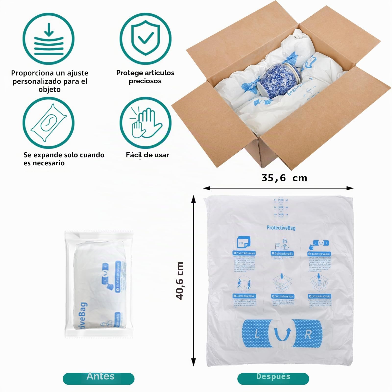 8 paquetes de espuma expandible de 14 x 16 pulgadas para PC y artículos de forma irregular, espuma de embalaje expandible a prueba de golpes, material protector de envío de computadora para