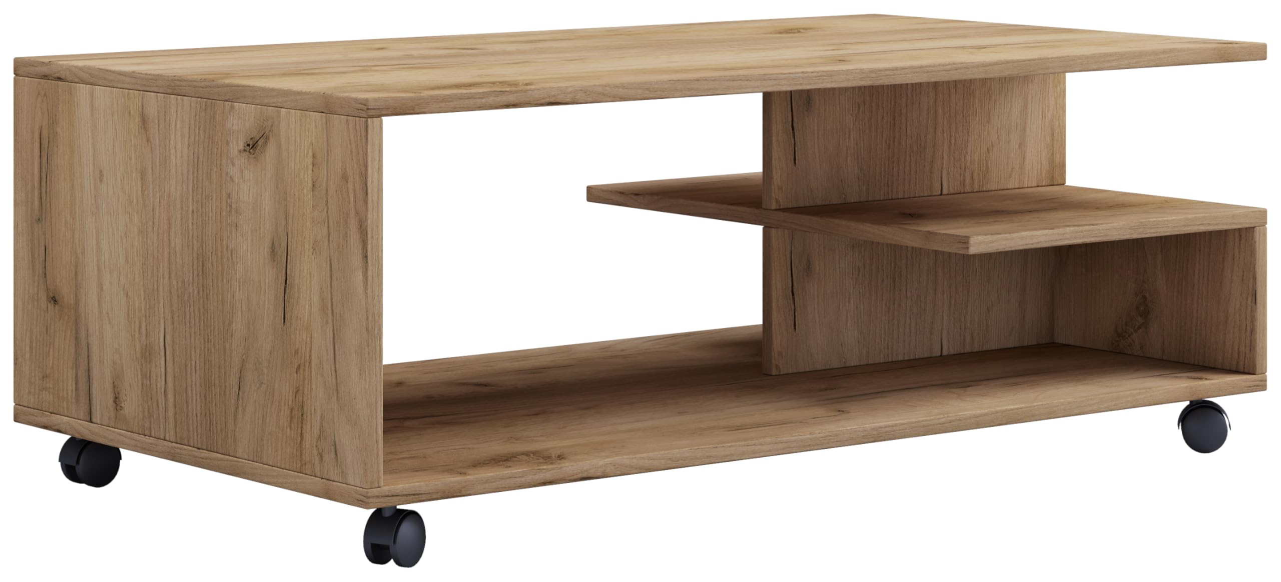VCM Holz Couchtisch Sofatisch Wohnzimmertisch Rollen rollbar Kaffeetisch Stango XL Honig-Eiche